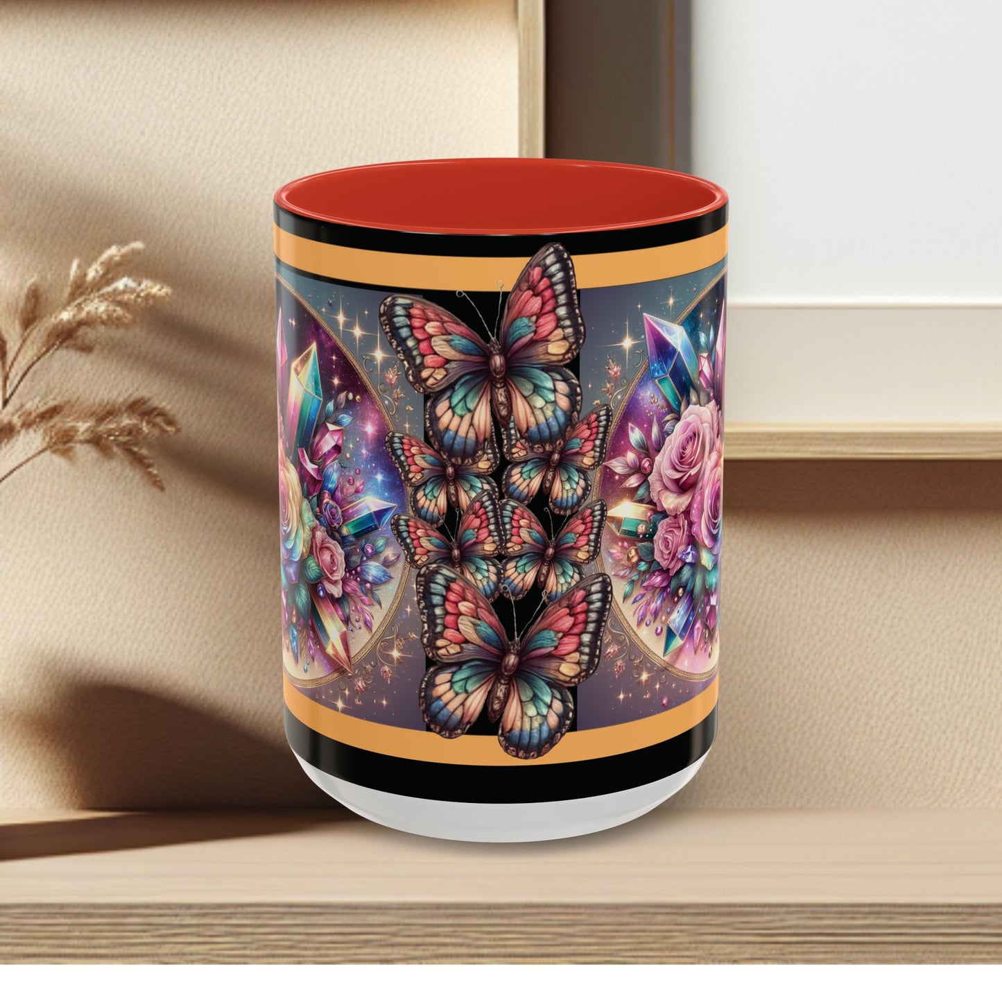 Coffee Mug Butterflys and Flowers