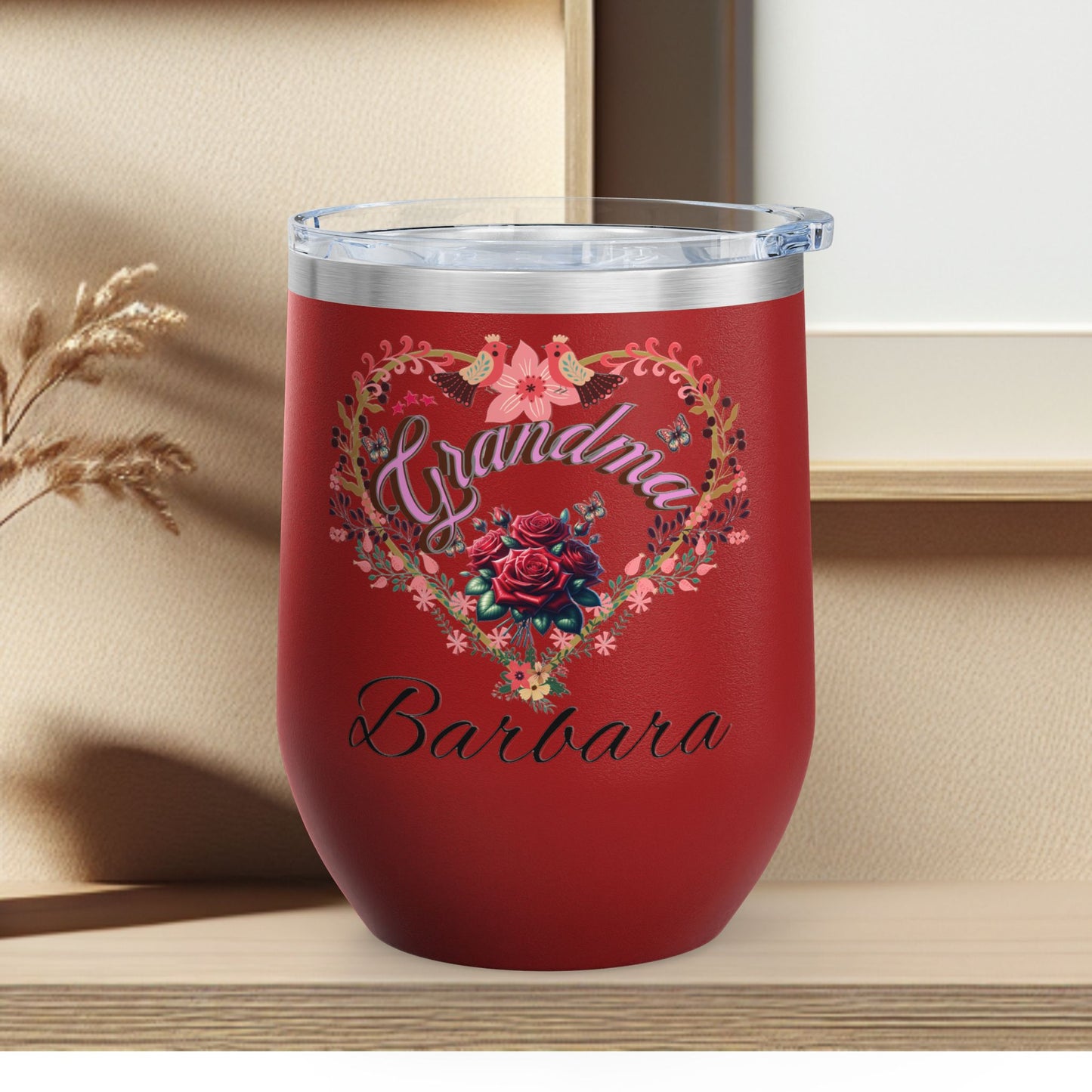 Personalized Grandma’s Wine Tumbler - 12oz Floral Heart Design
