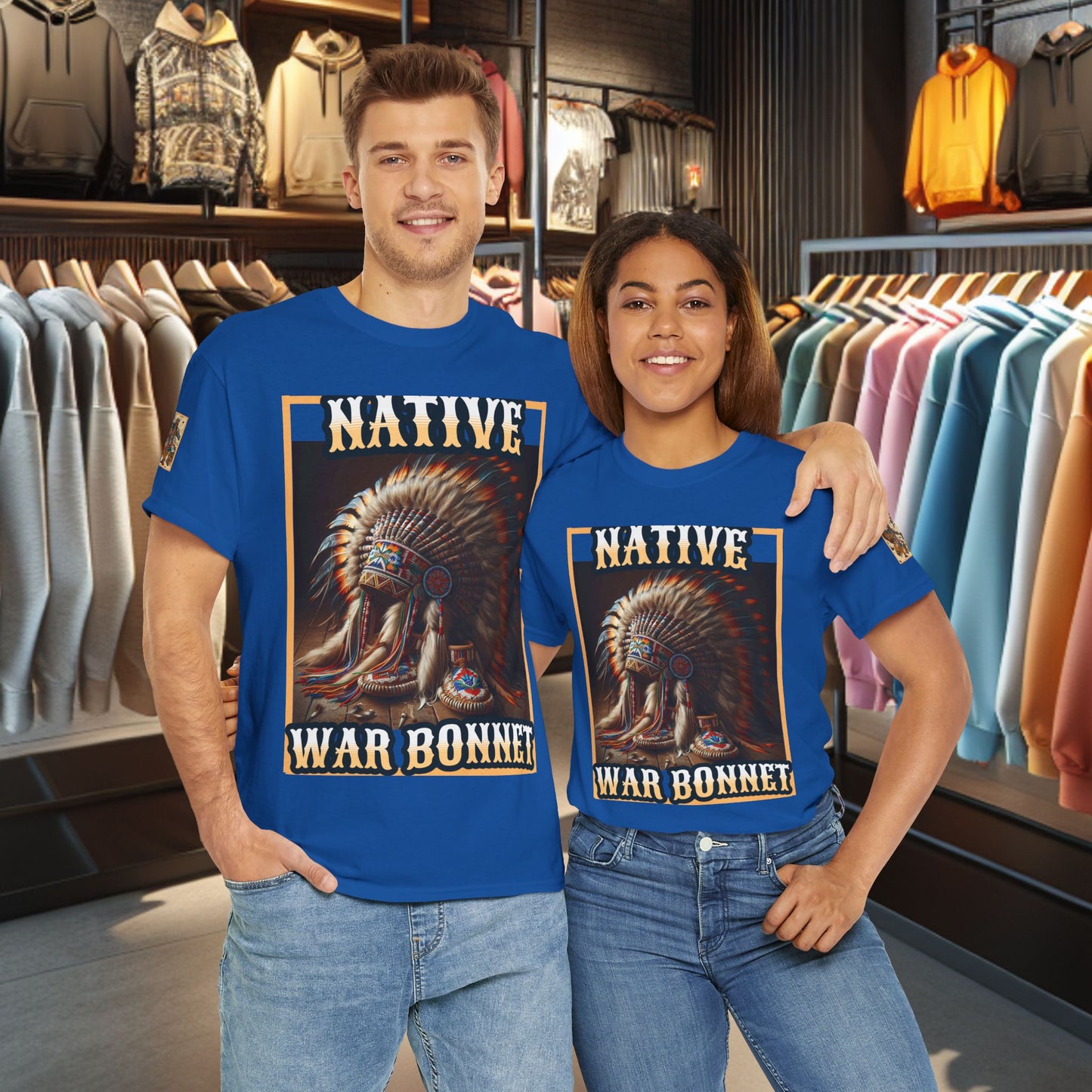 Unisex Cotton Tee - Native War Bonnet -Heavy Cotton Tee-