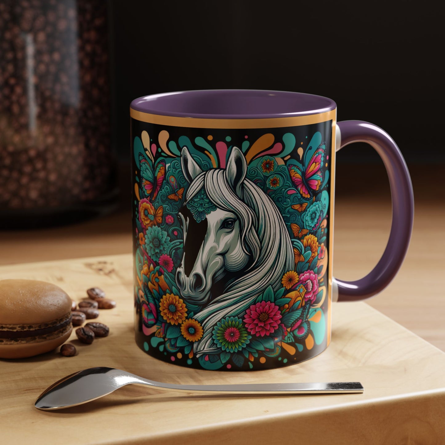 Coffee Mug White Horses with Blue Highlights in Flowers - Mug