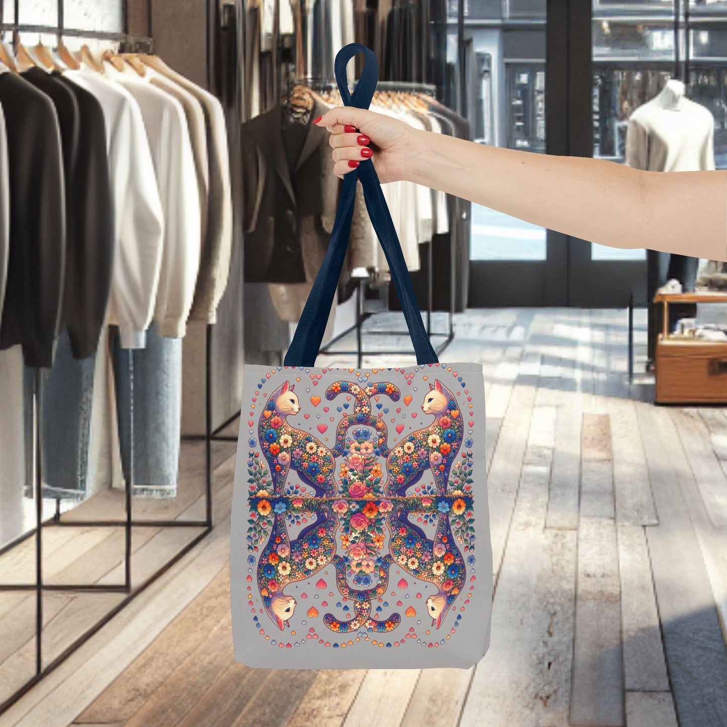 Mosaic Loving Cat Light Gray Tote Bag (AOP)