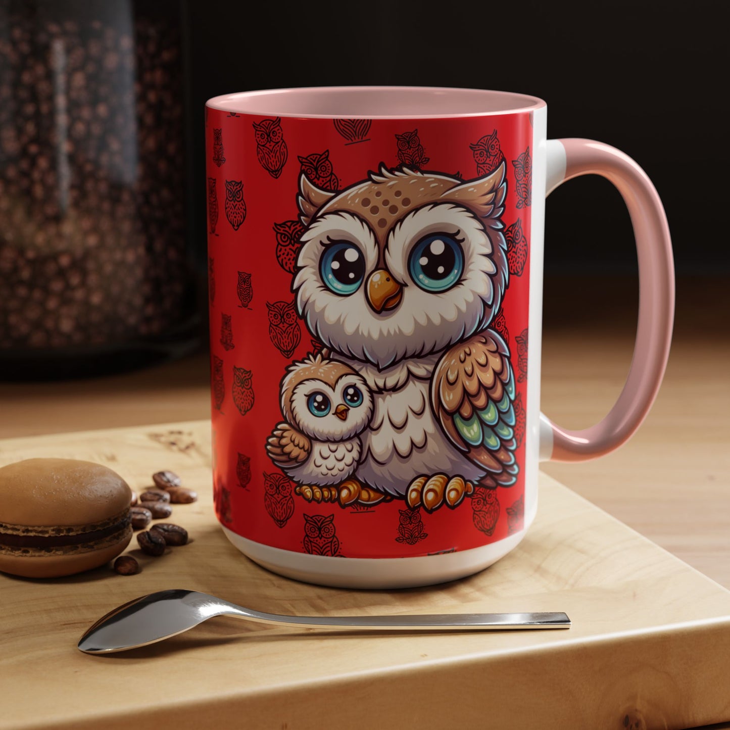 Red Coffee Mug - Owl Family - Colorful Inspirational Owl Design
