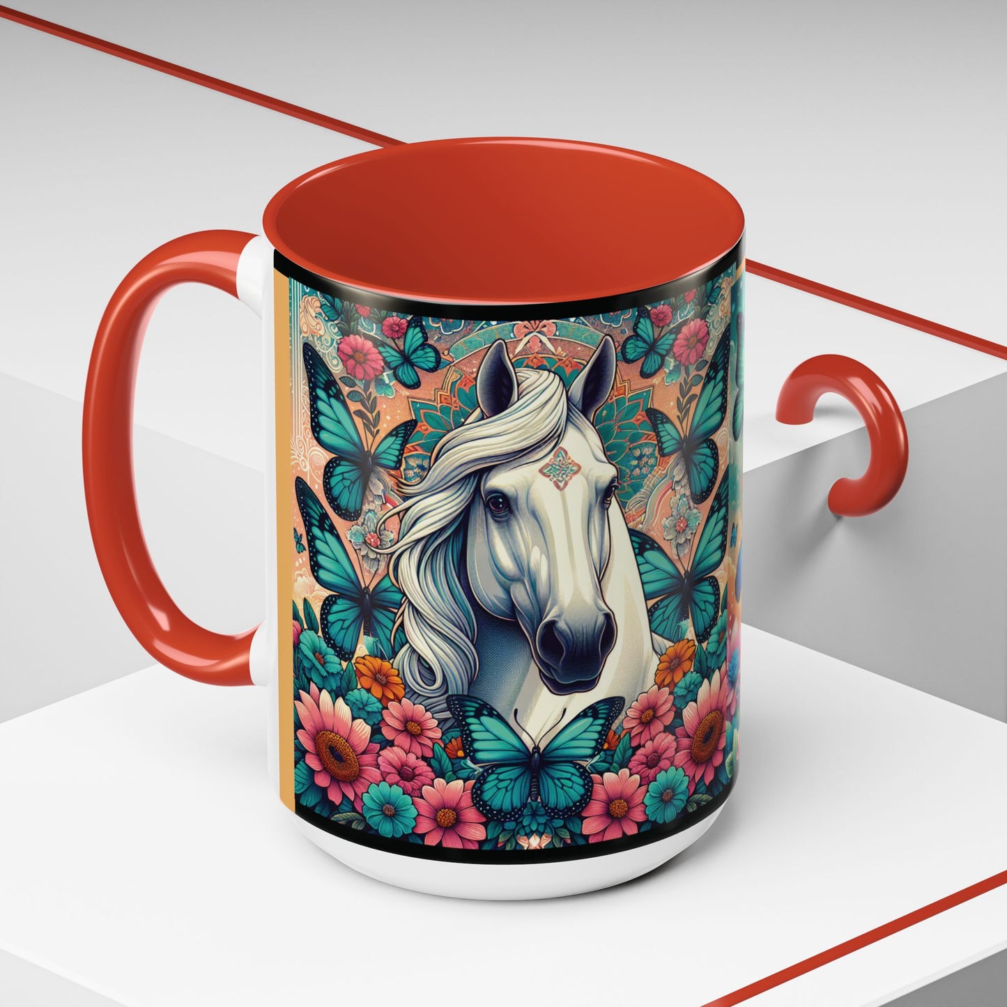 Coffee Mug Horses, Flowers, and Butterflies Mug