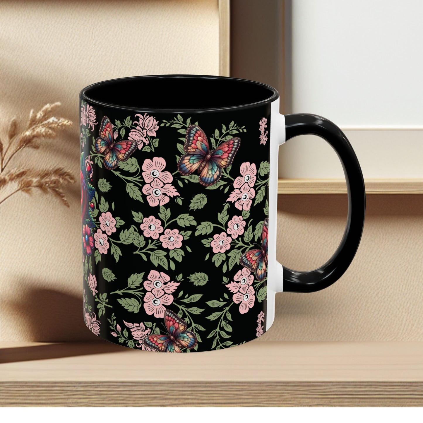 Floral Coffee Mug Black