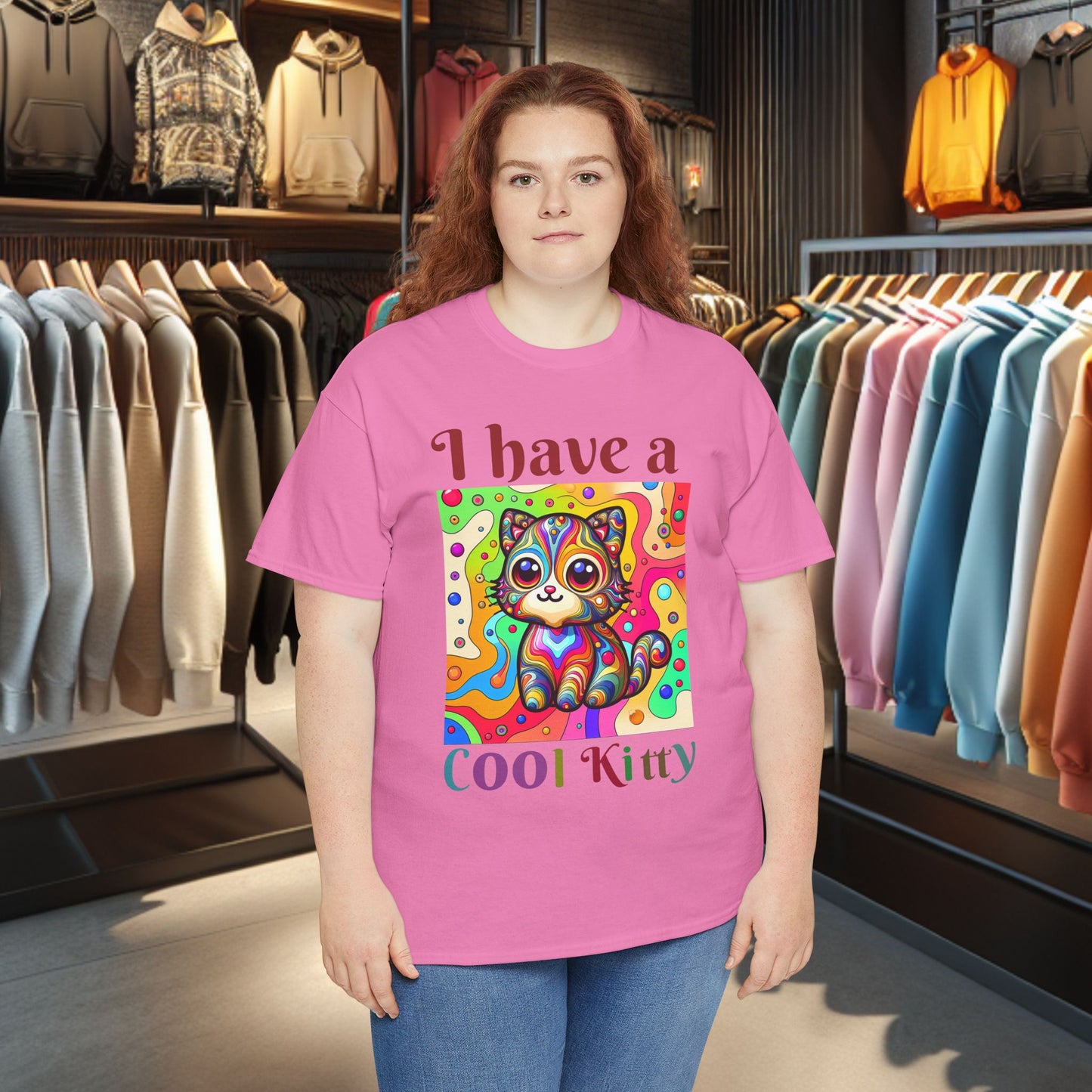 Cool Kitty Heavy Cotton Tee | Cat Lover Gift | Colorful Fun Shirt | Cute Animal Apparel | Perfect for Birthdays & Pet Lovers