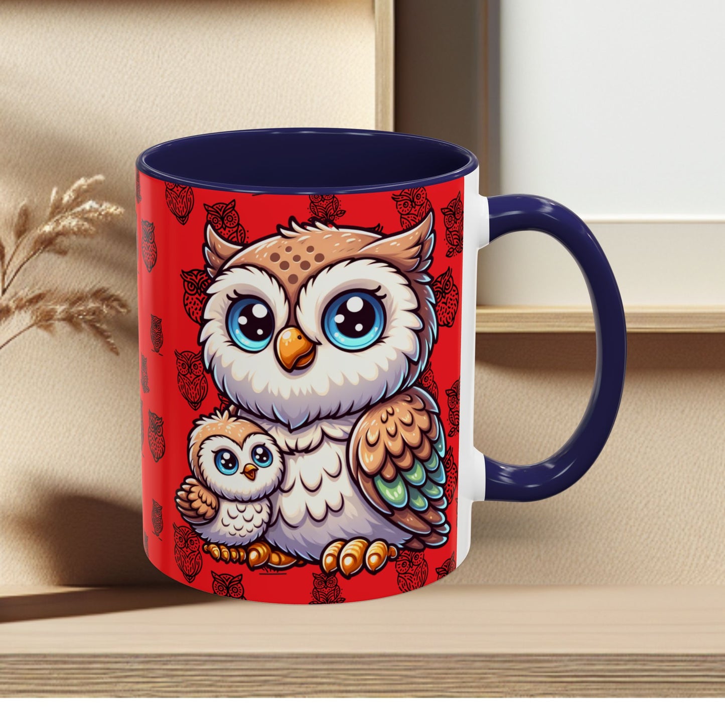 Red Coffee Mug - Owl Family - Colorful Inspirational Owl Design