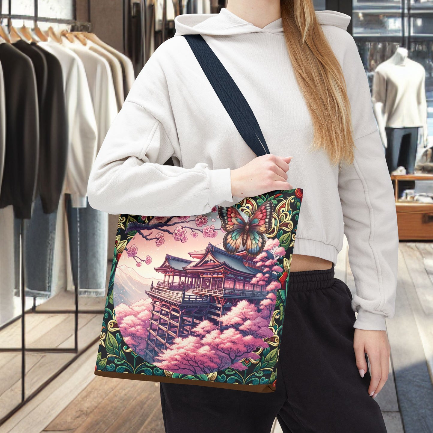 Sakura Butterfly Tote Bag