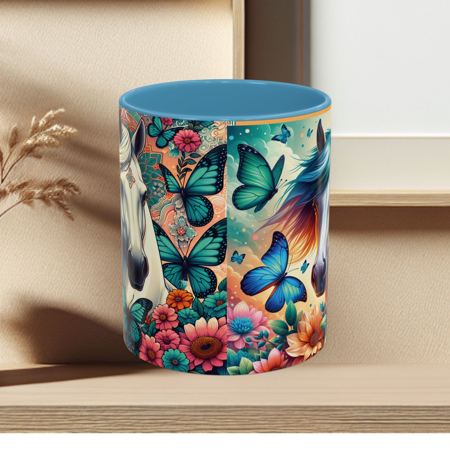 Coffee Mug Horses, Flowers, and Butterflies Mug