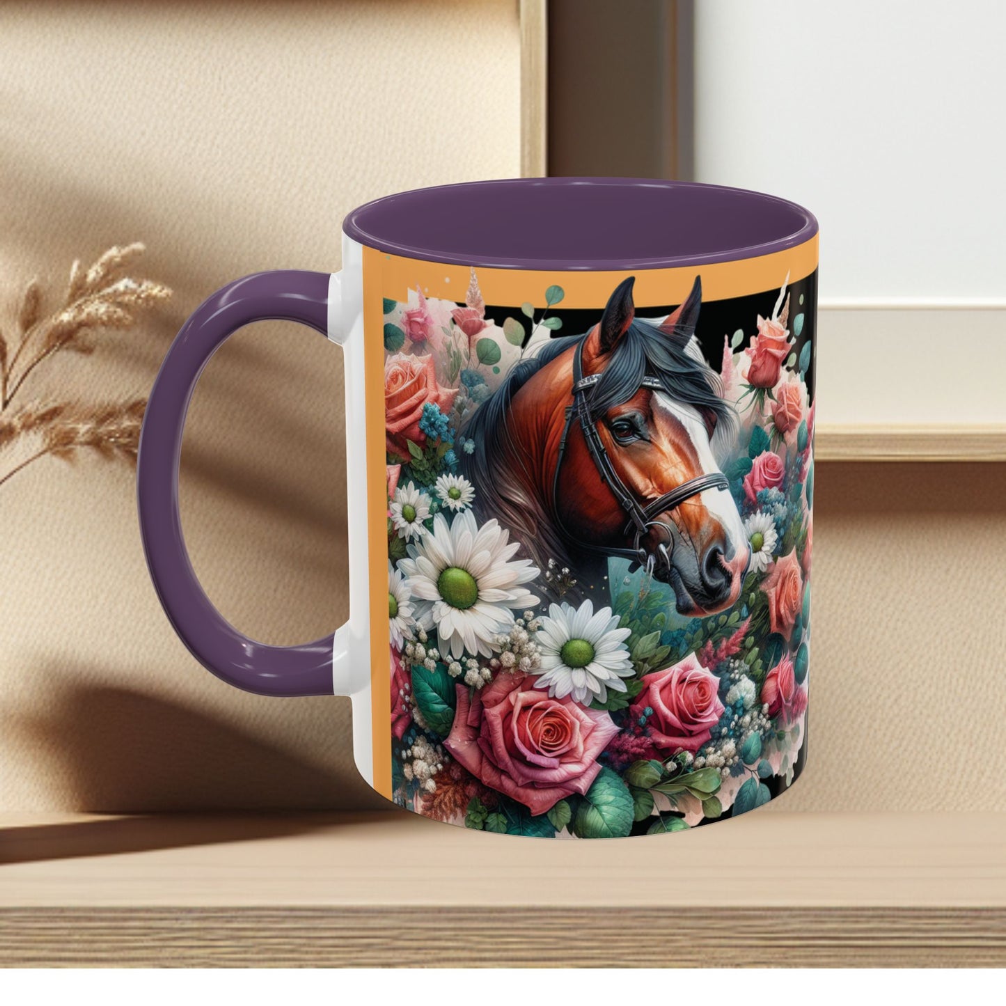 Coffee Mug Horses in Flowers 11oz 15oz
