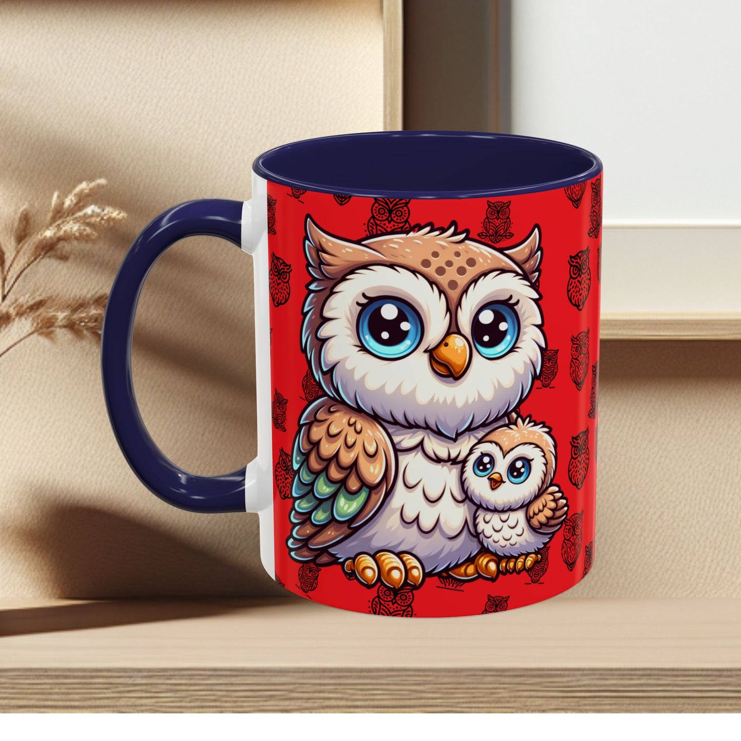Red Coffee Mug - Owl Family - Colorful Inspirational Owl Design