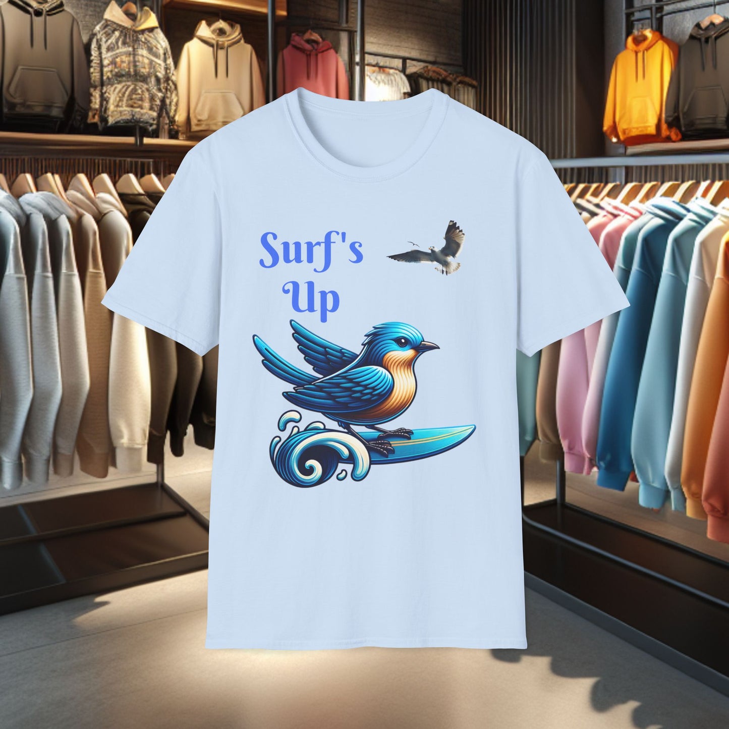 Blue Bird Surfing Unisex T-Shirt - Surf's Up