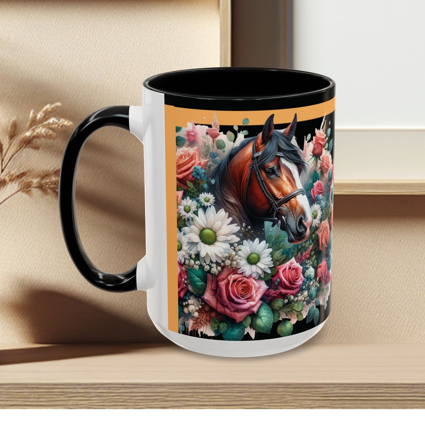 Coffee Mug Horses in Flowers 11oz 15oz