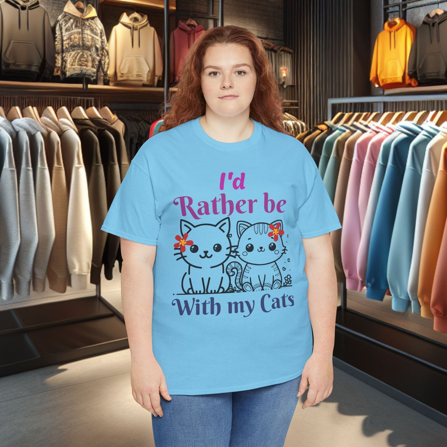With my Cats Heavy Cotton Tee | Cat Lover Gift | Colorful Fun Shirt | Cute Animal Apparel | Perfect for Birthdays & Pet Lovers
