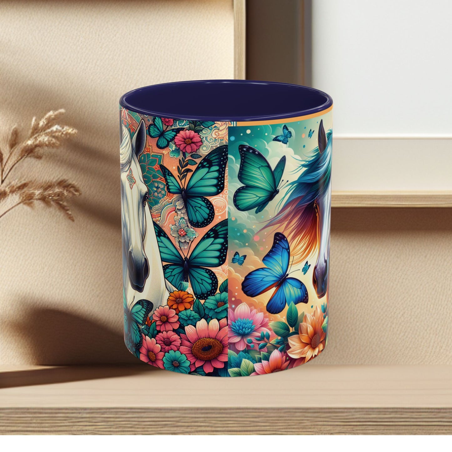 Coffee Mug Horses, Flowers, and Butterflies Mug