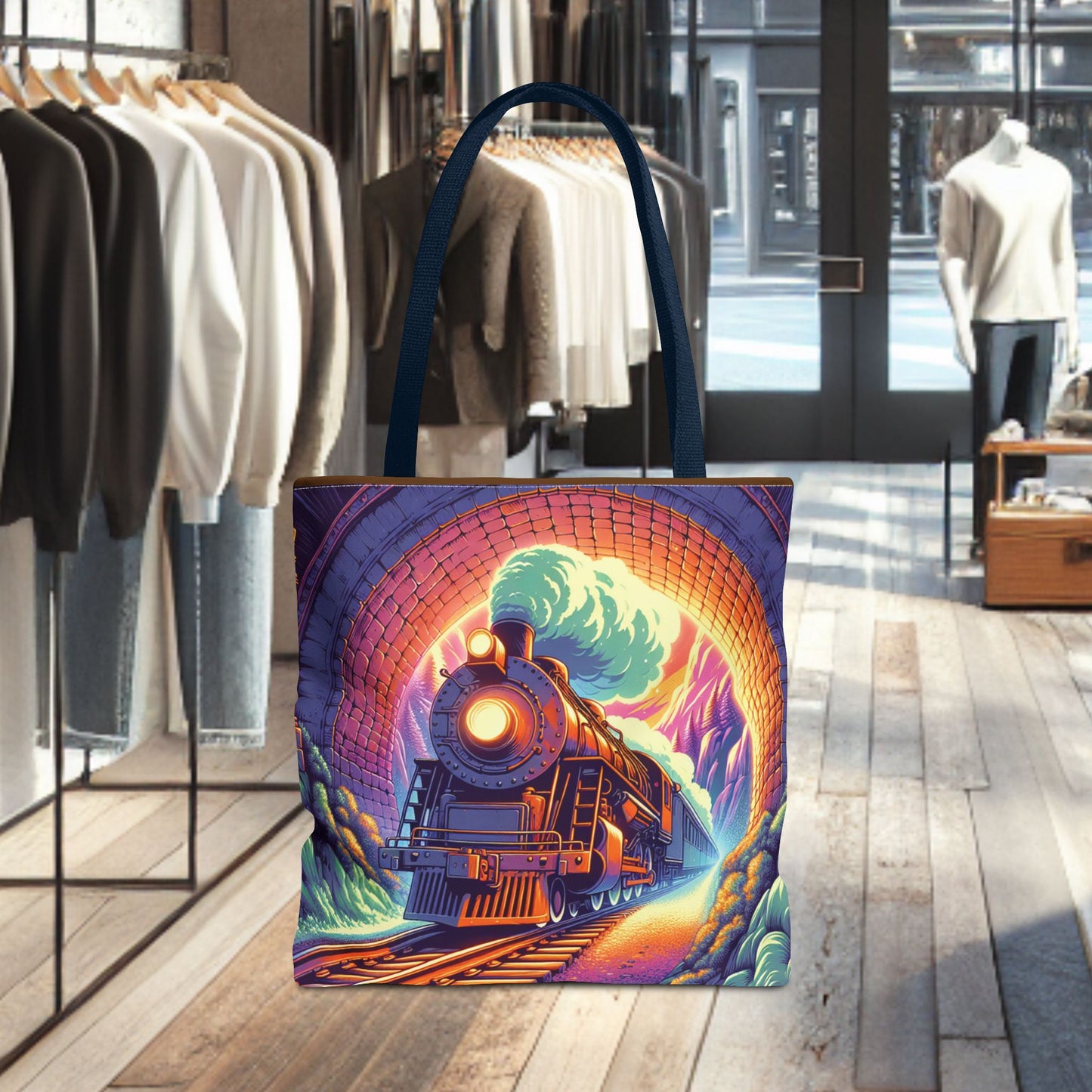 Steam Locomotive Tote Bag (AOP)- Vintage Train Tunnel Design