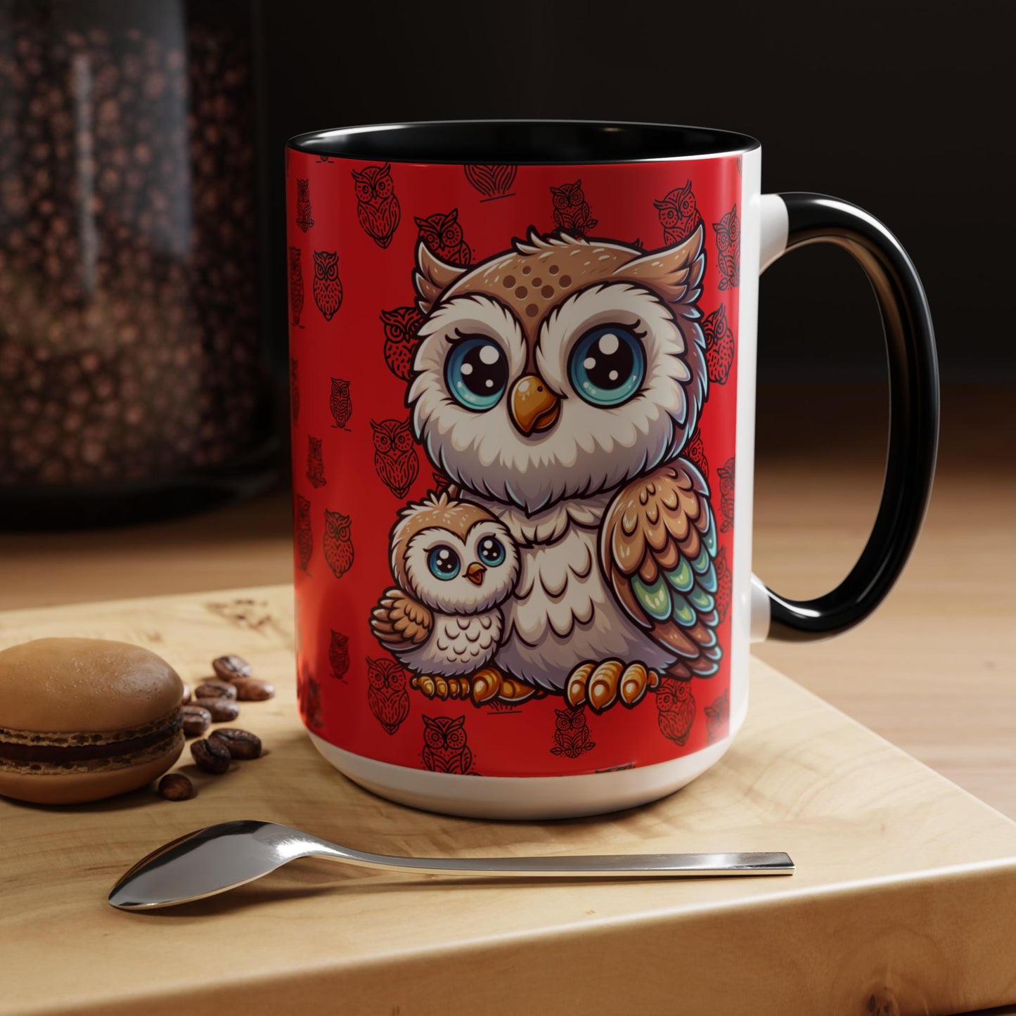 Red Coffee Mug - Owl Family - Colorful Inspirational Owl Design