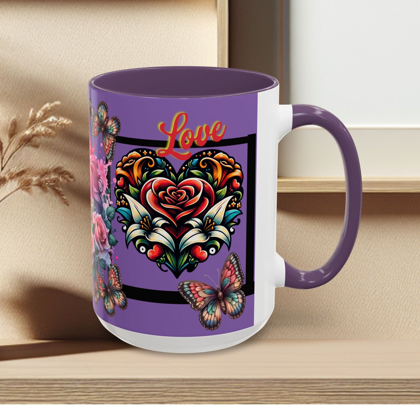 Love Coffee Mug - Vibrant Heart & Horse- Design, 11oz & 15oz