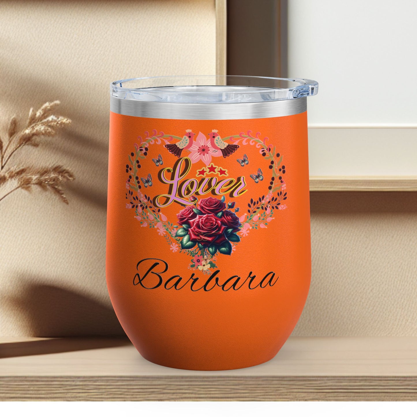 Personalized Lover's Floral Heart Wine Tumbler, 12oz