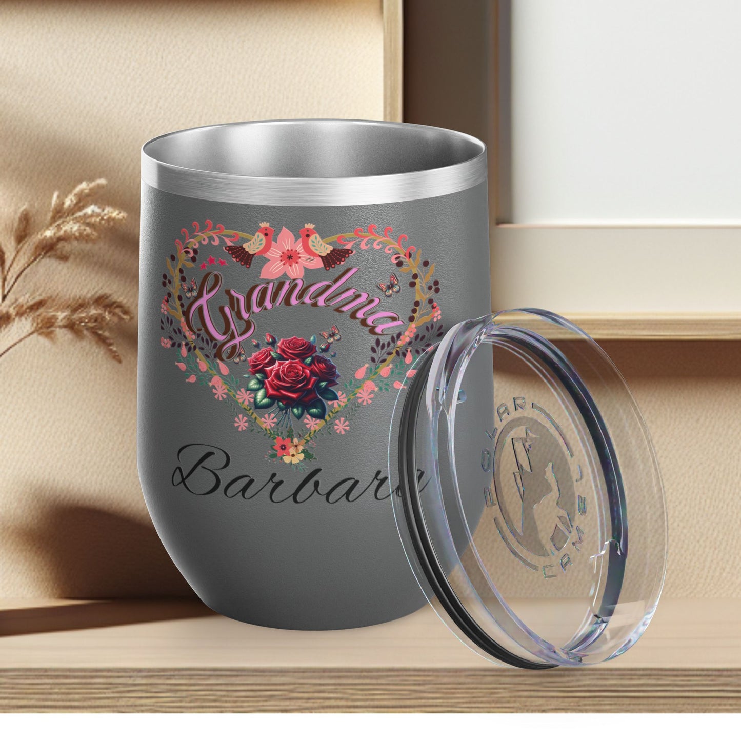 Personalized Grandma’s Wine Tumbler - 12oz Floral Heart Design