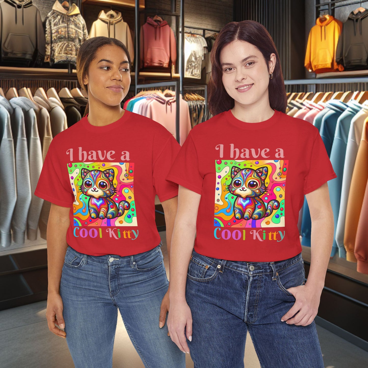 Cool Kitty Heavy Cotton Tee | Cat Lover Gift | Colorful Fun Shirt | Cute Animal Apparel | Perfect for Birthdays & Pet Lovers