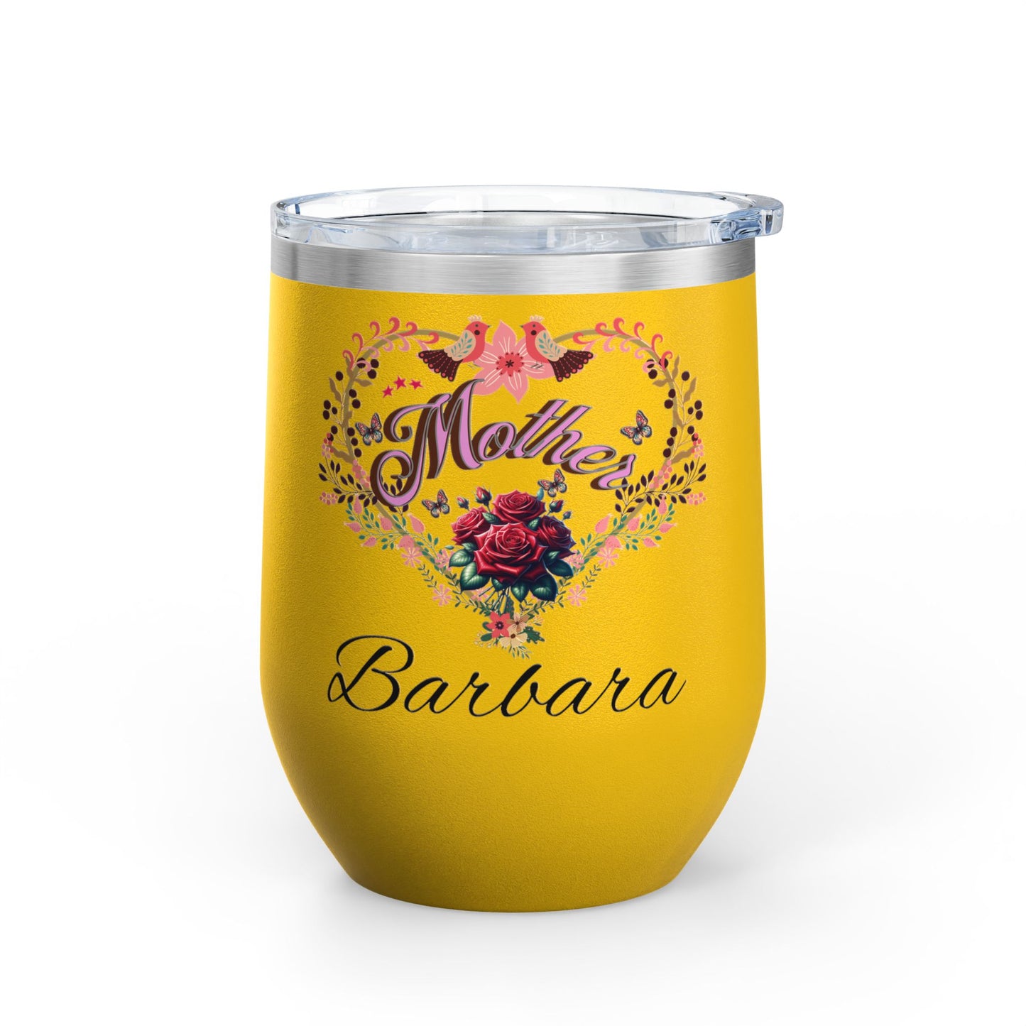 Personalized Mother’s Wine Tumbler - 12oz Floral Heart Design
