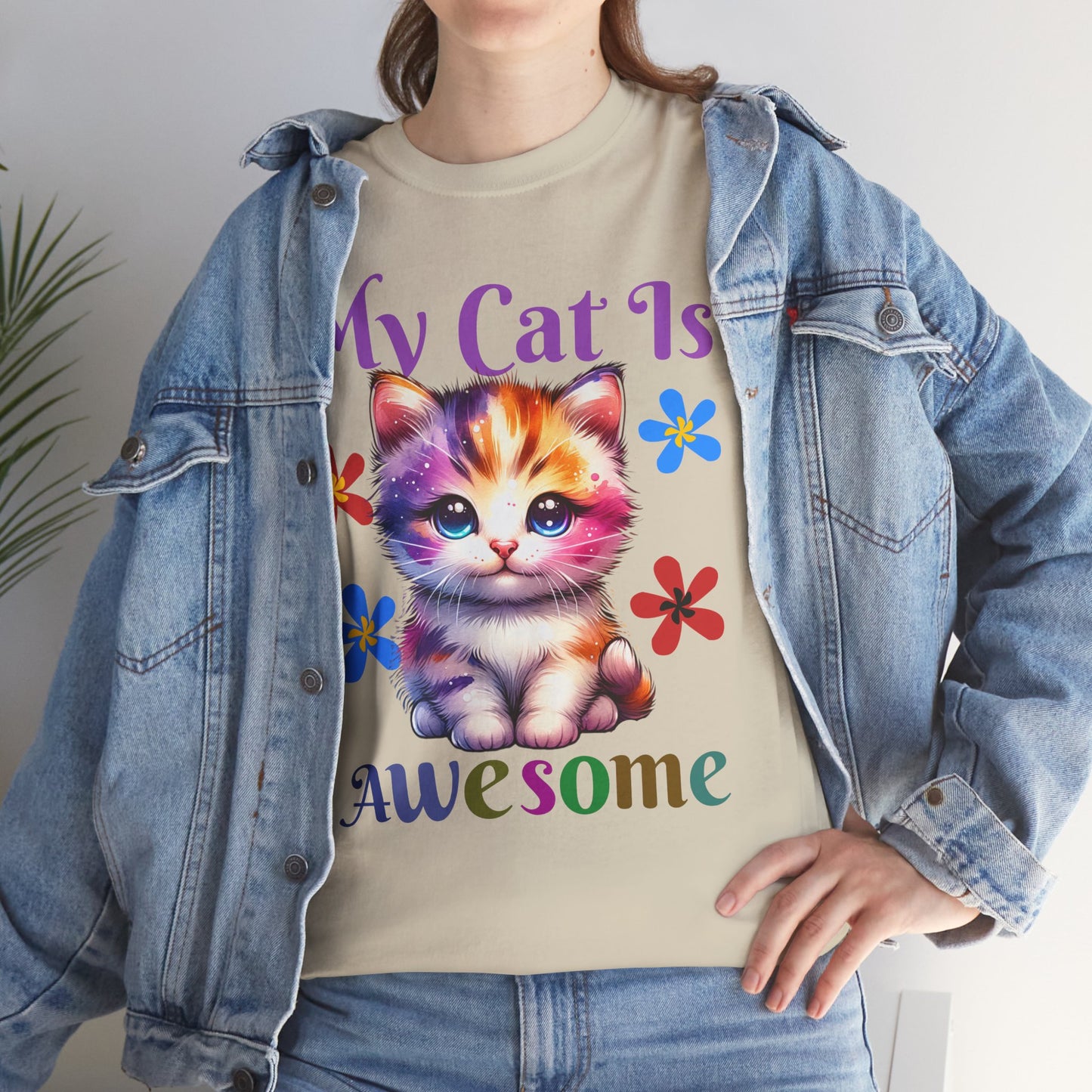 Awesome Cat Heavy Cotton Tee | Cat Lover Gift | Colorful Fun Shirt | Cute Animal Apparel | Perfect for Birthdays & Pet Lovers
