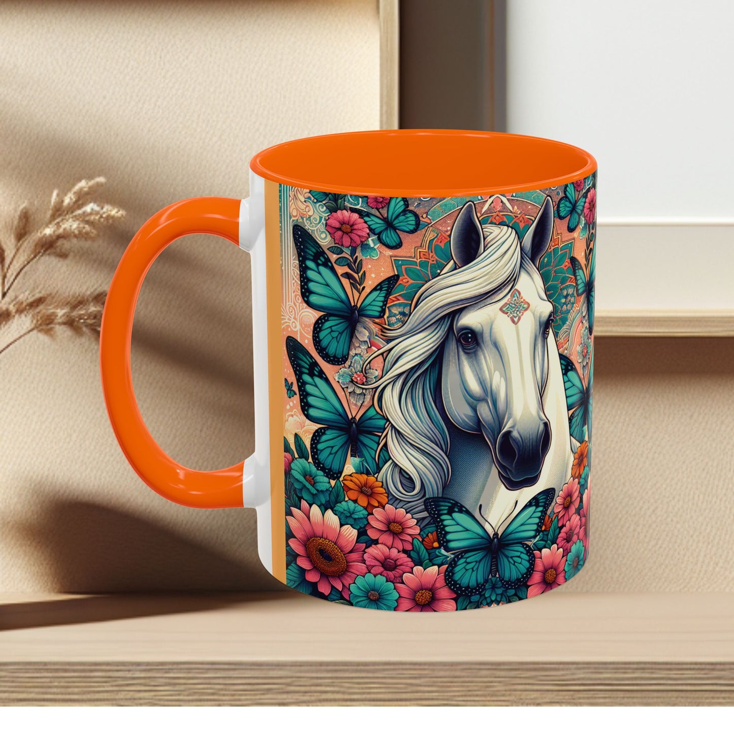 Coffee Mug Horses, Flowers, and Butterflies Mug