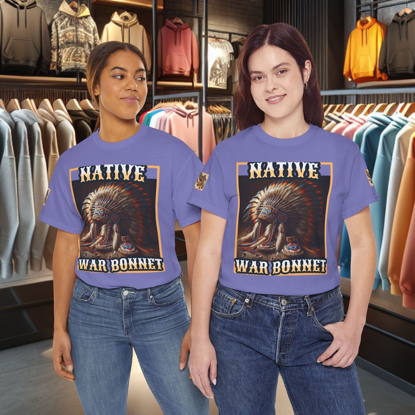 Unisex Cotton Tee - Native War Bonnet -Heavy Cotton Tee-