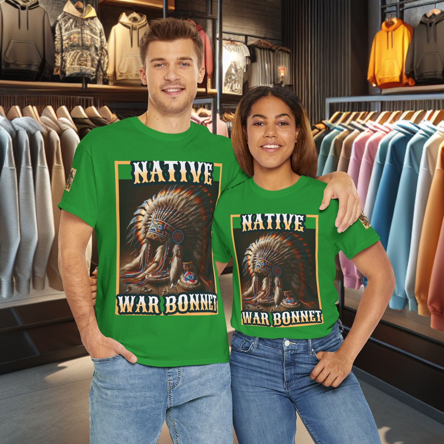 Unisex Cotton Tee - Native War Bonnet -Heavy Cotton Tee-