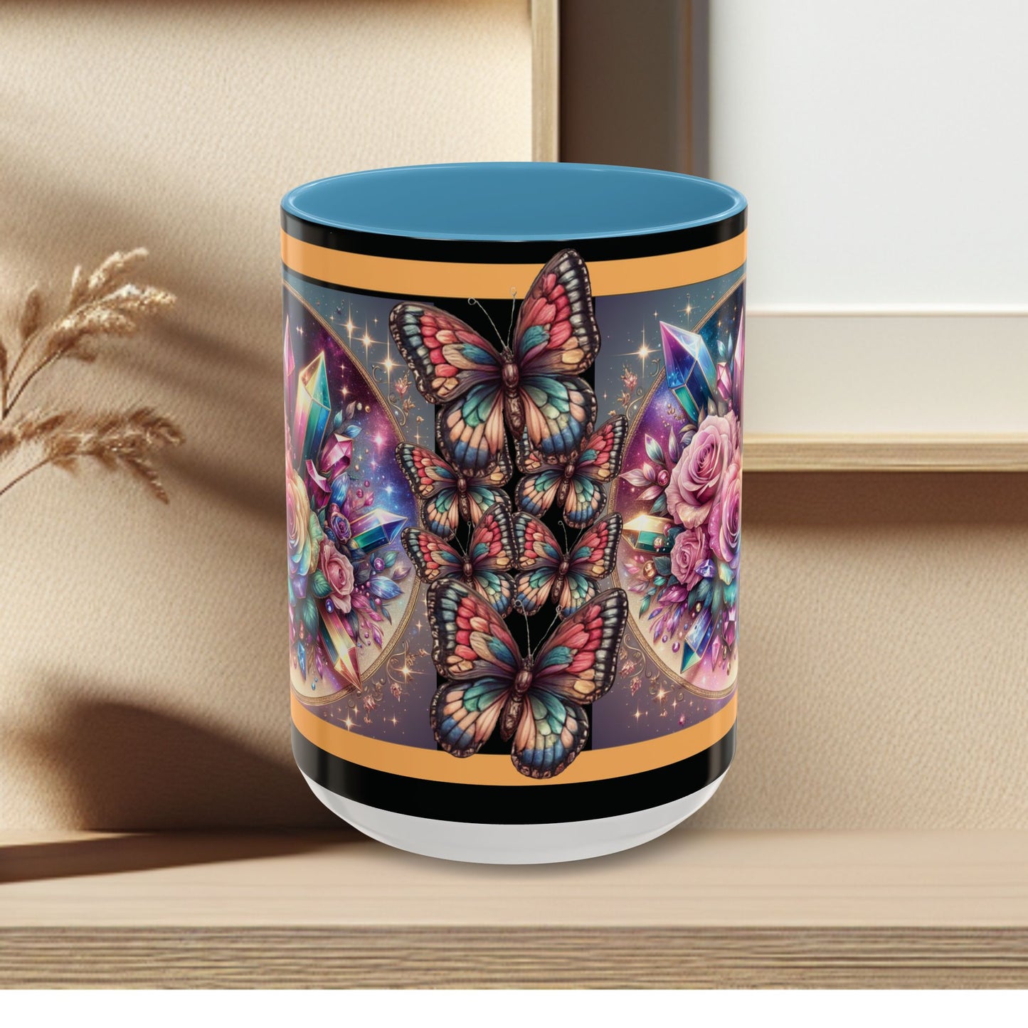 Coffee Mug Butterflys and Flowers