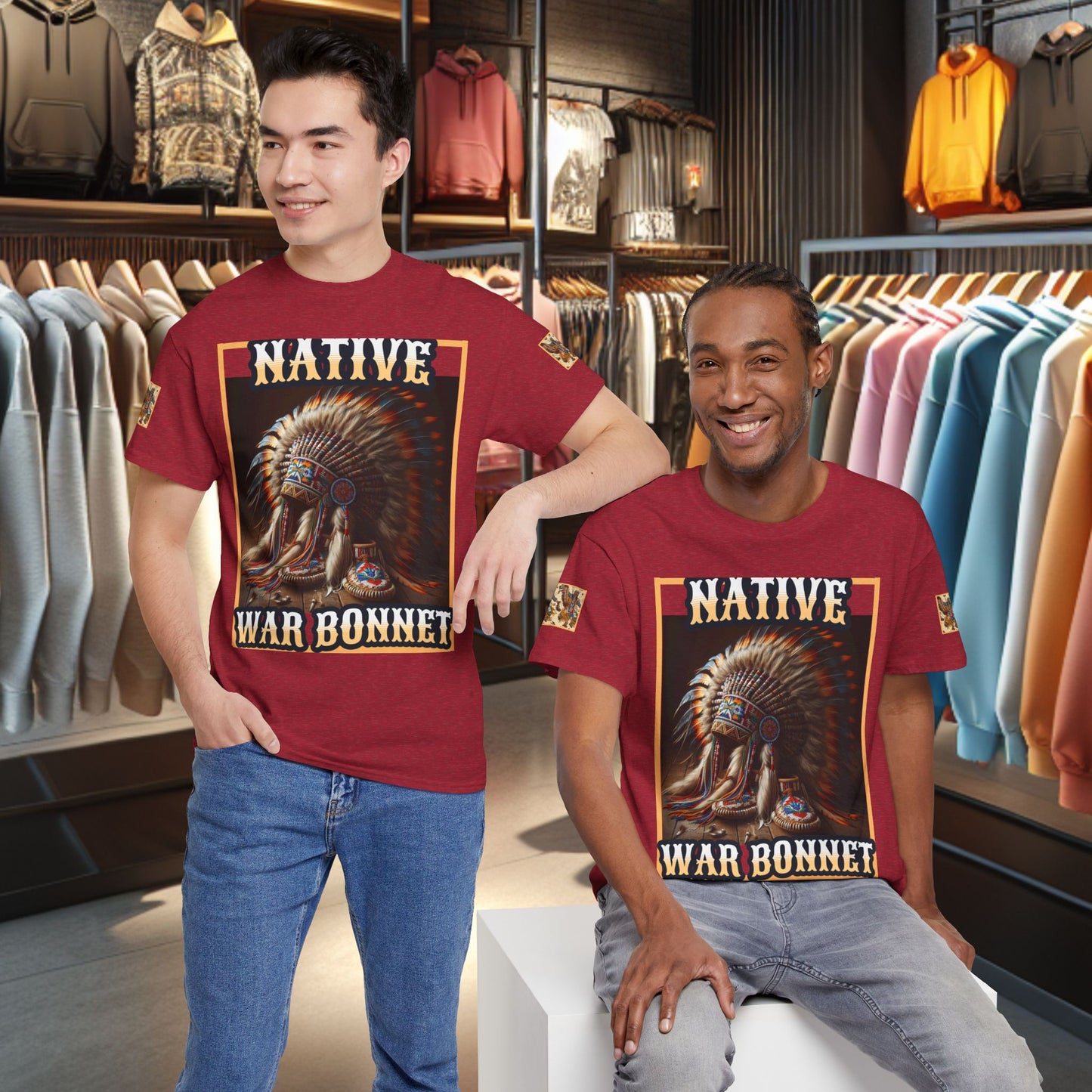 Unisex Cotton Tee - Native War Bonnet -Heavy Cotton Tee-