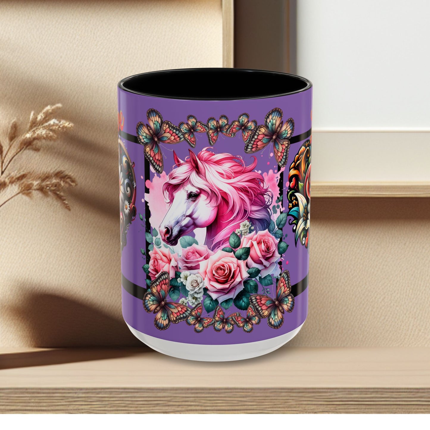 Love Coffee Mug - Vibrant Heart & Horse- Design, 11oz & 15oz