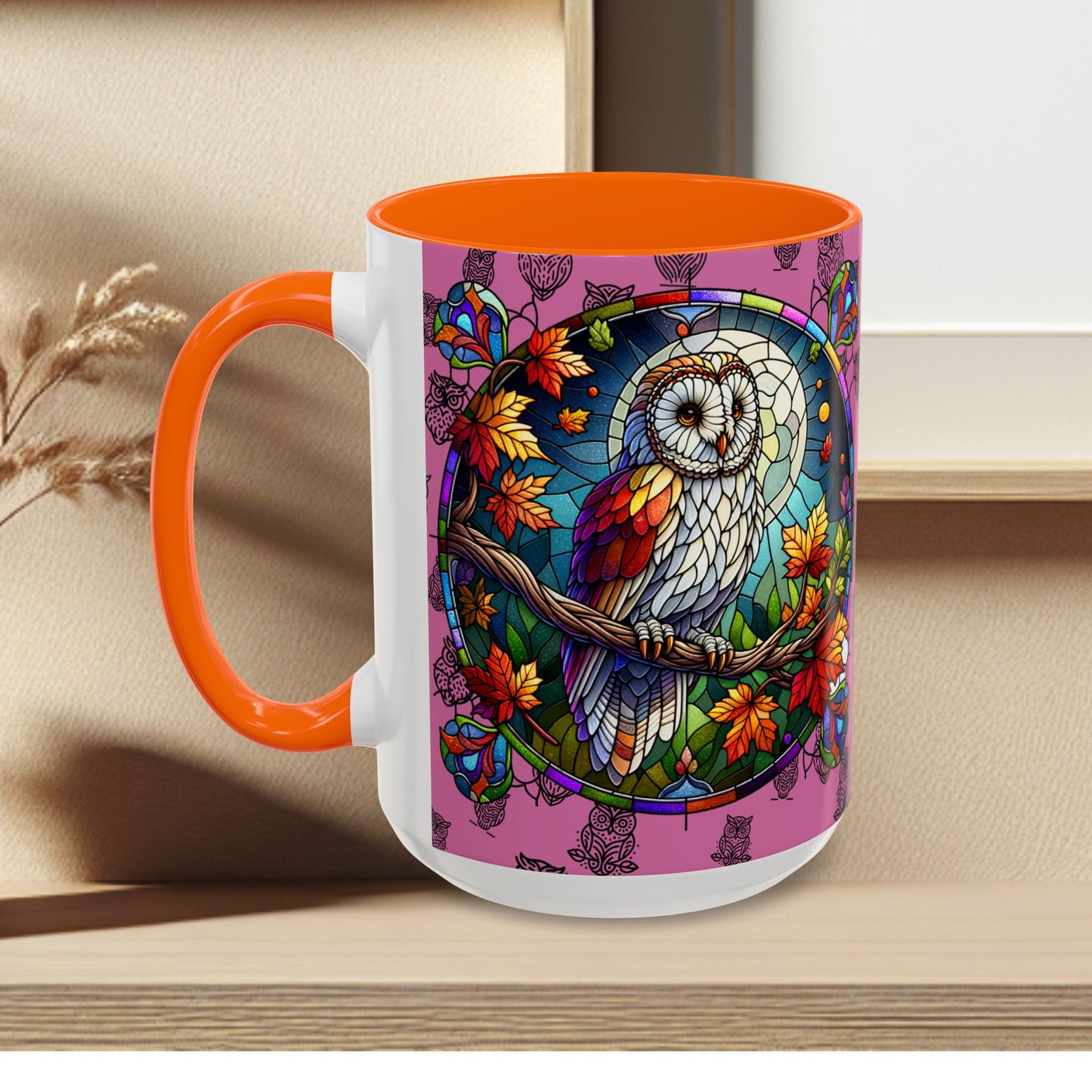 Coffee Mug -Colorful Stain Glass Owl Design
