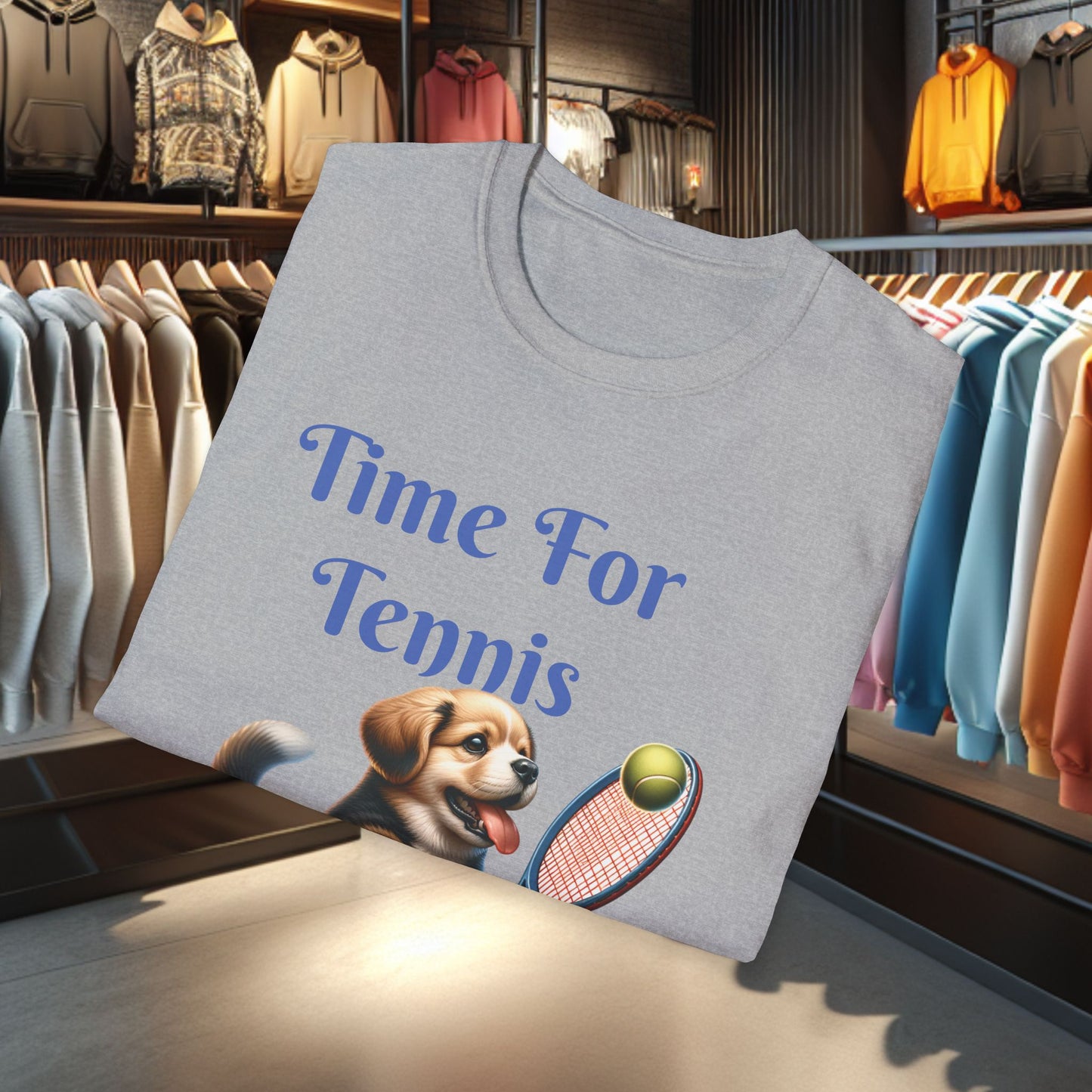 Puppy Playing Tennis Unisex T-Shirt - Time For Tennis