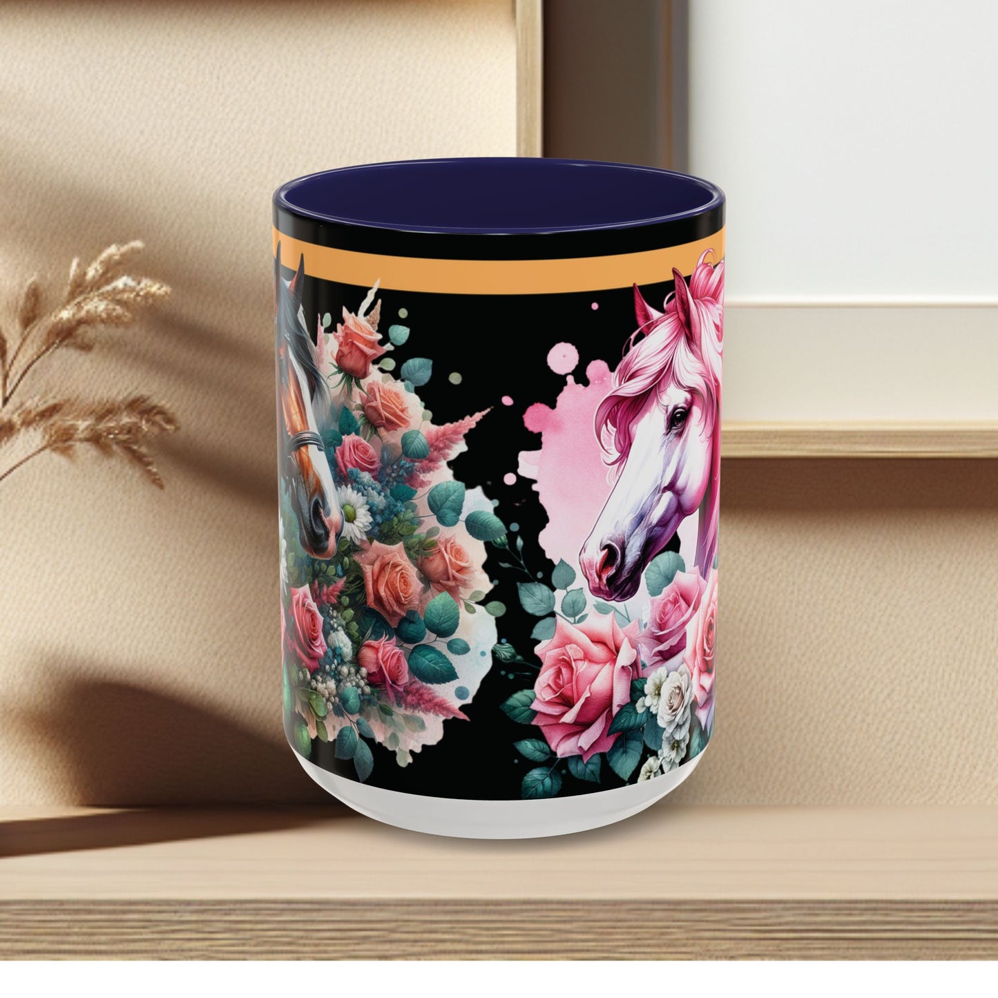 Coffee Mug Horses in Flowers 11oz 15oz