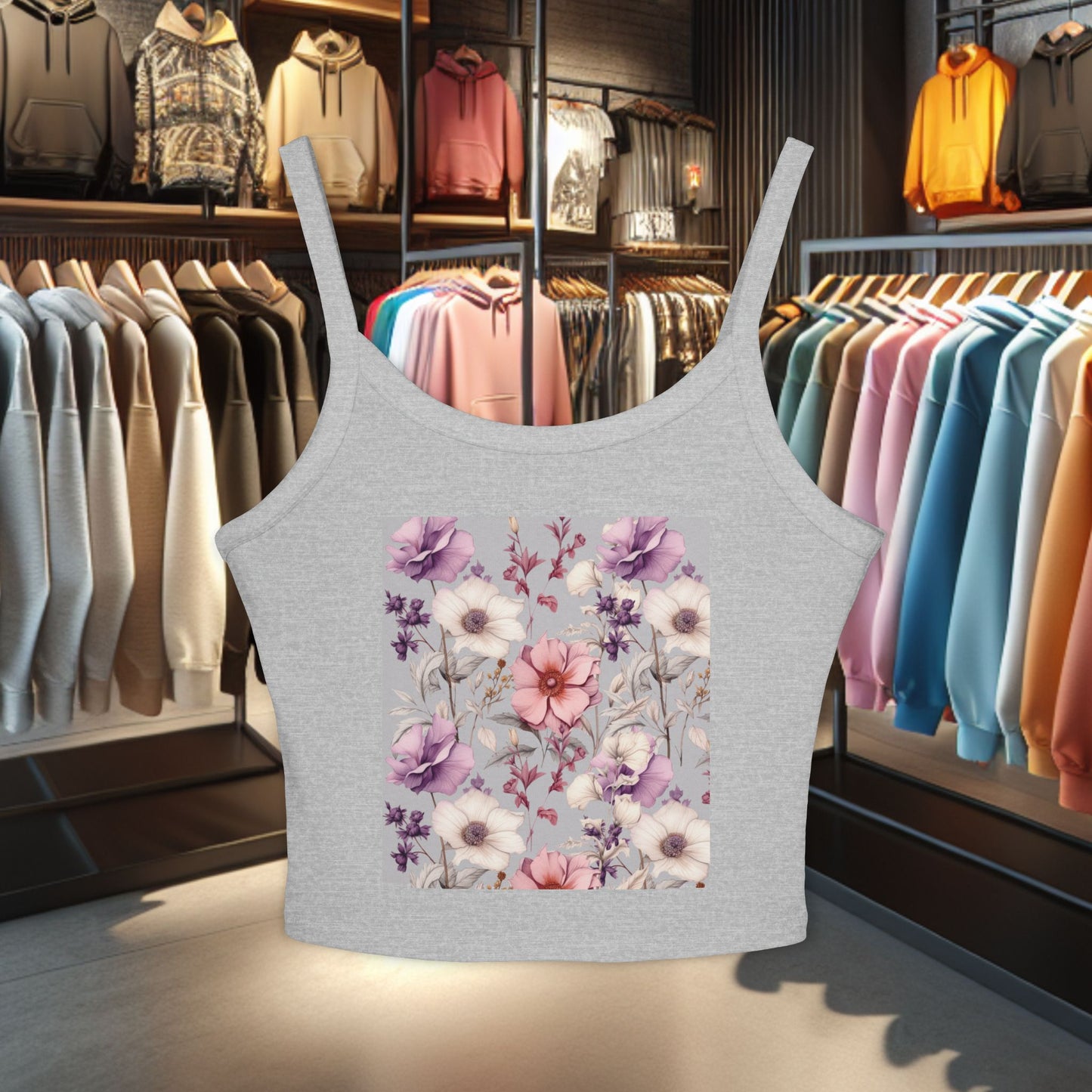 Floral Tank Top - Women's Spaghetti Strap