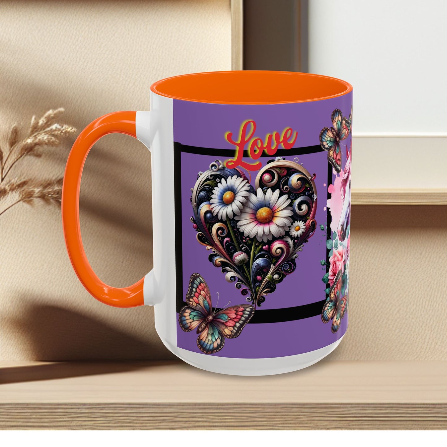 Love Coffee Mug - Vibrant Heart & Horse- Design, 11oz & 15oz