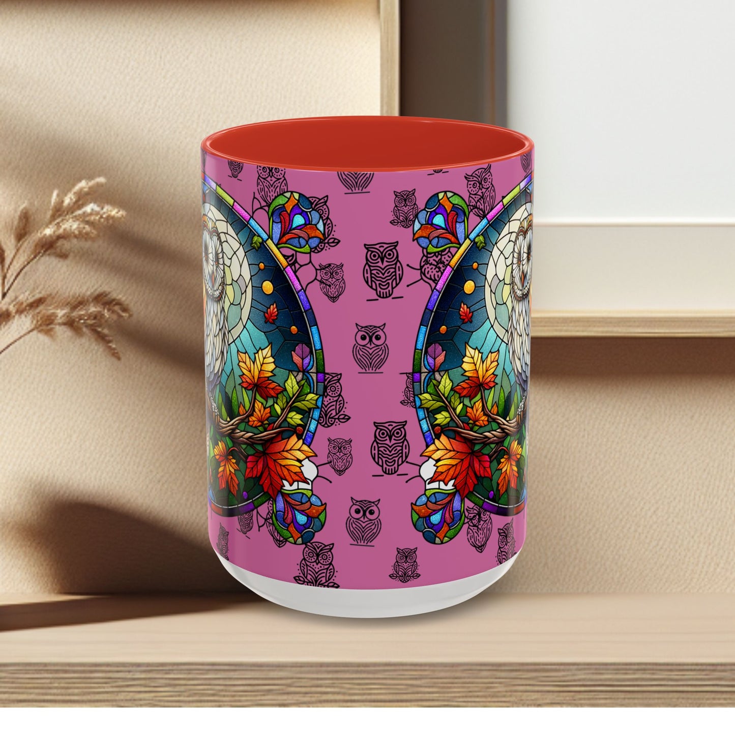 Coffee Mug -Colorful Stain Glass Owl Design