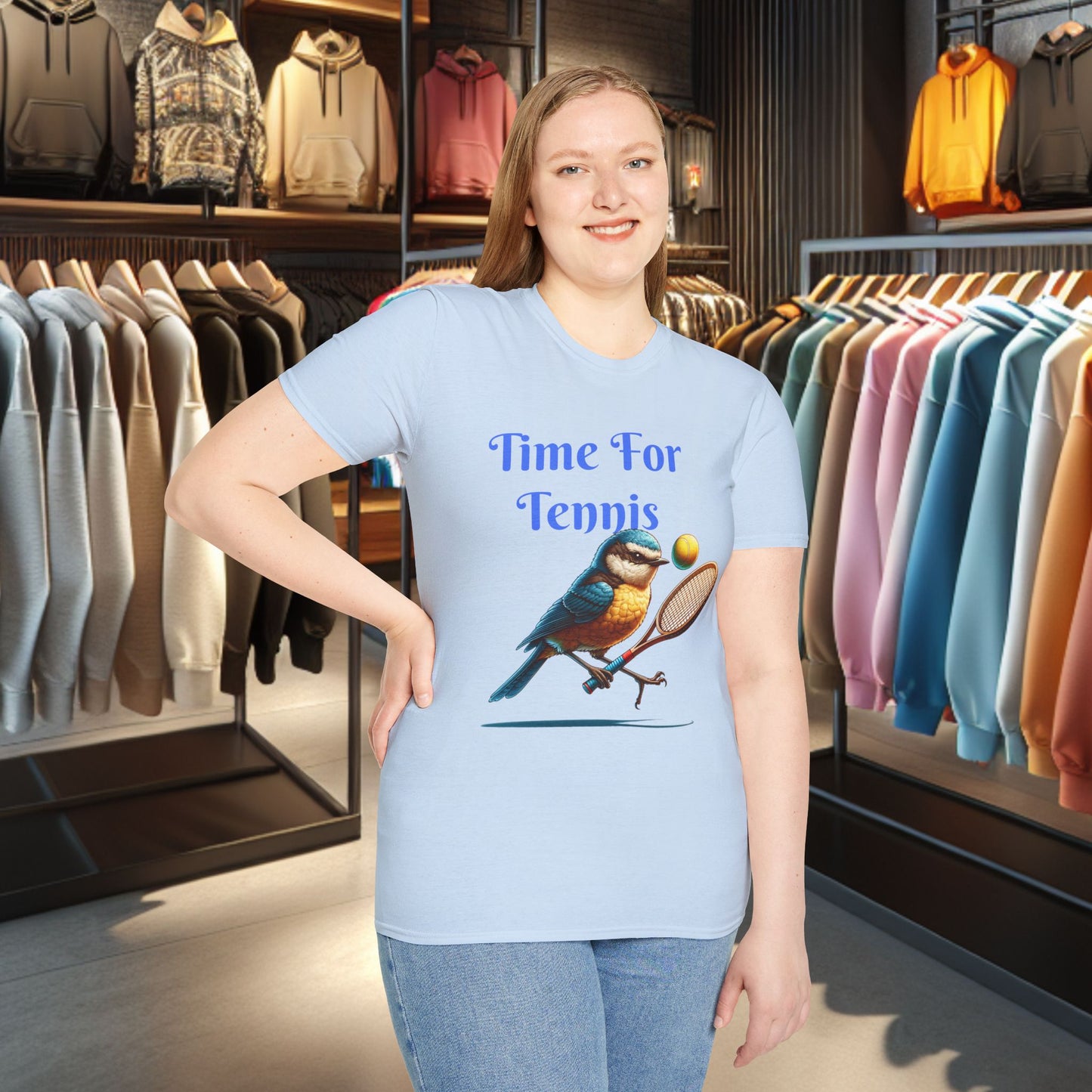 Blue Bird Playing Tennis Unisex T-Shirt - Time ForTennis