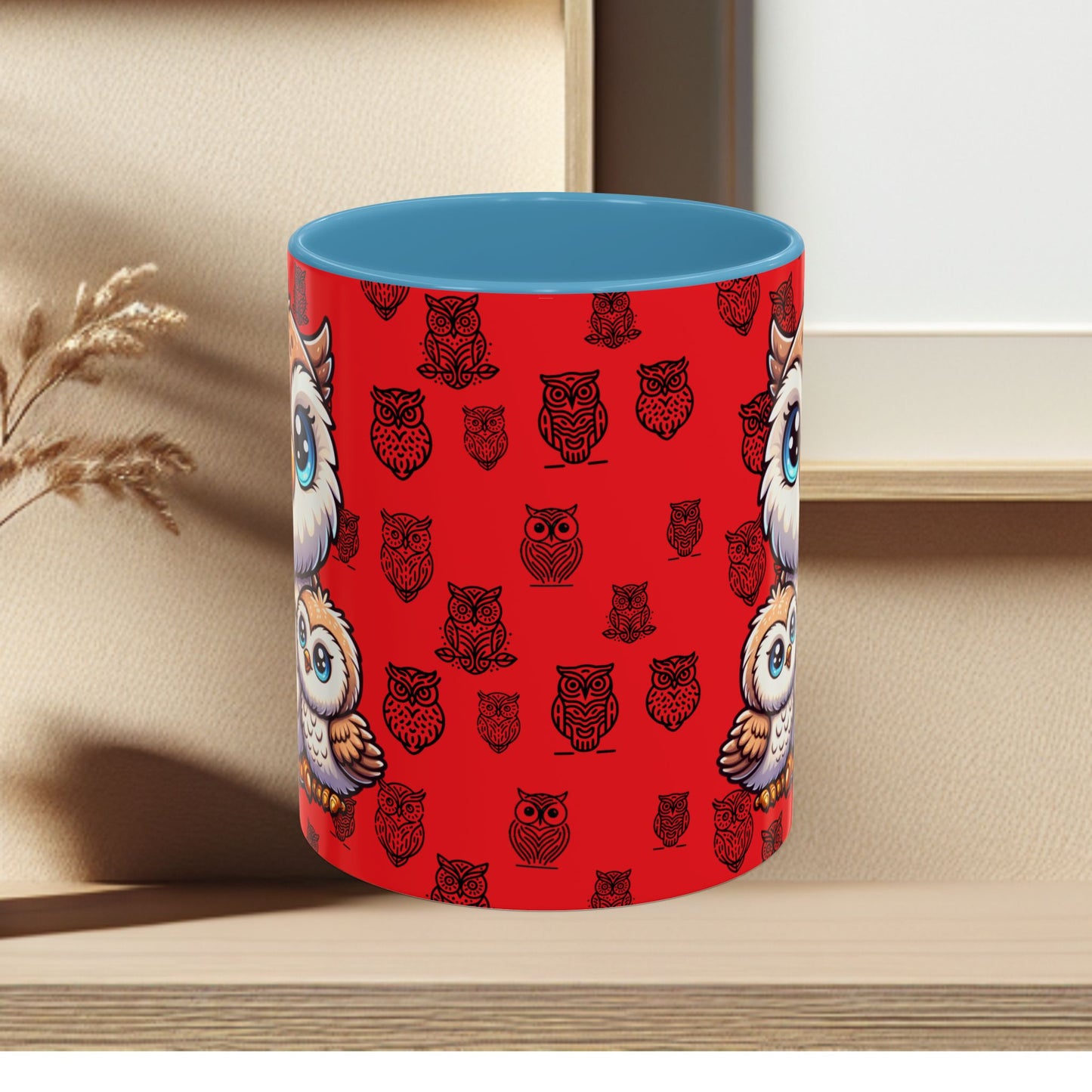 Red Coffee Mug - Owl Family - Colorful Inspirational Owl Design