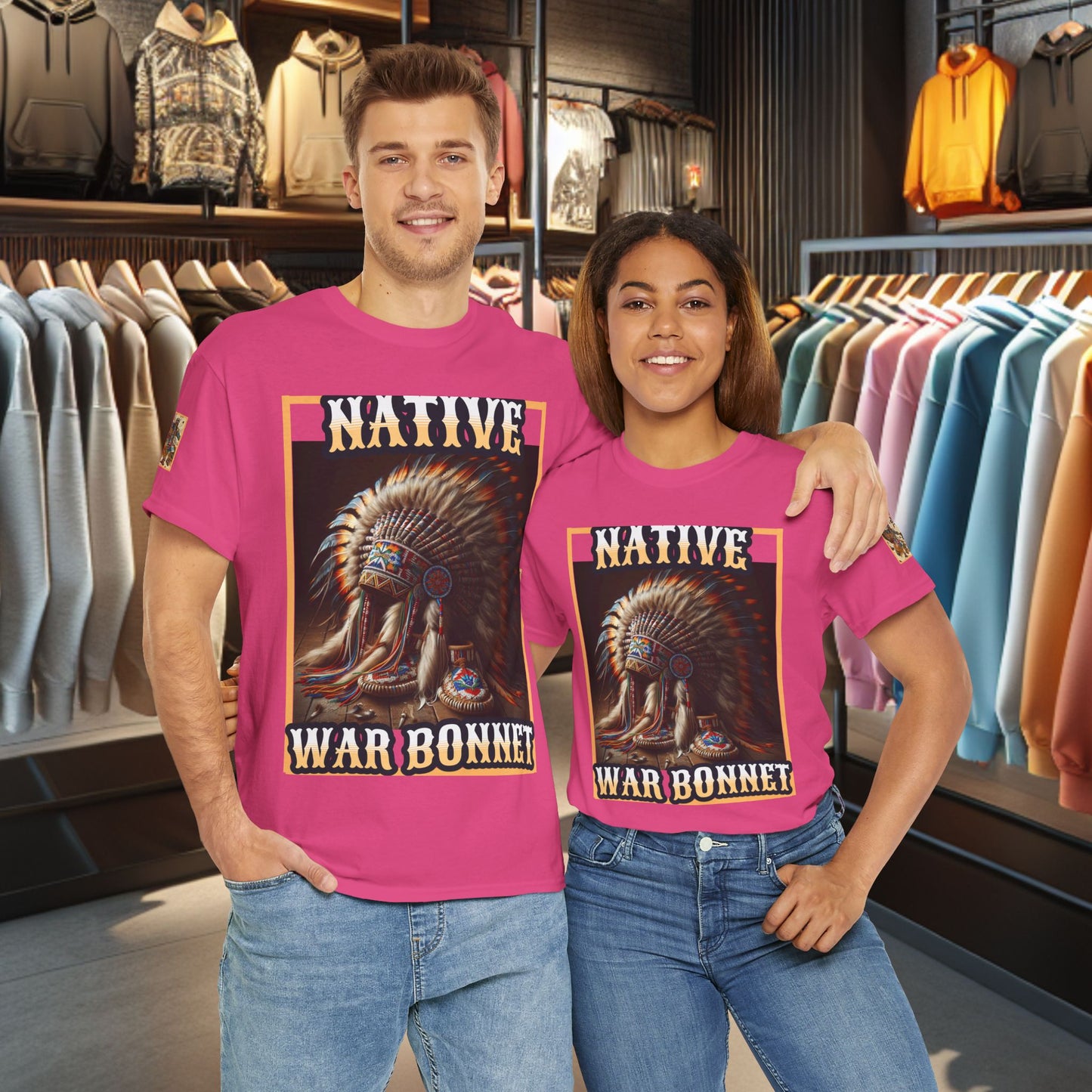 Unisex Cotton Tee - Native War Bonnet -Heavy Cotton Tee-