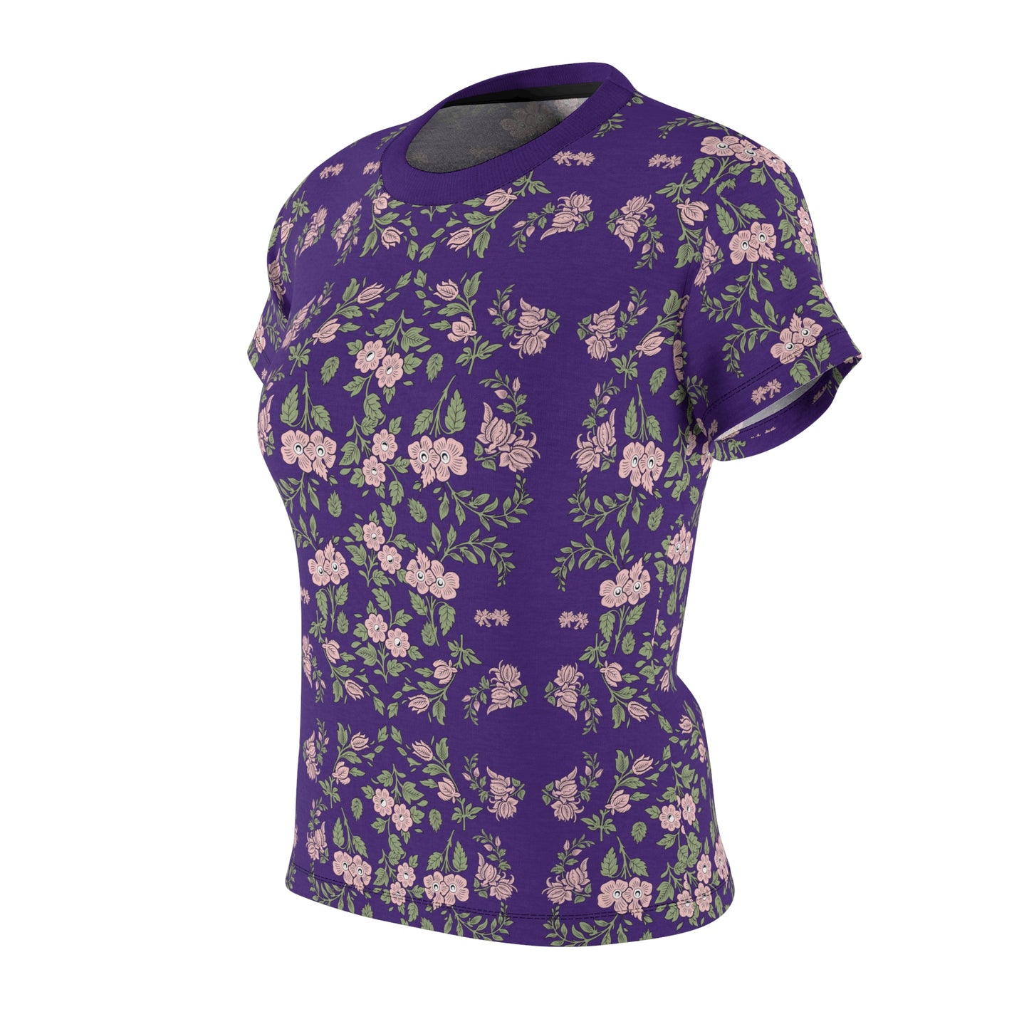 Women's Tee - Purple with a pink floral print