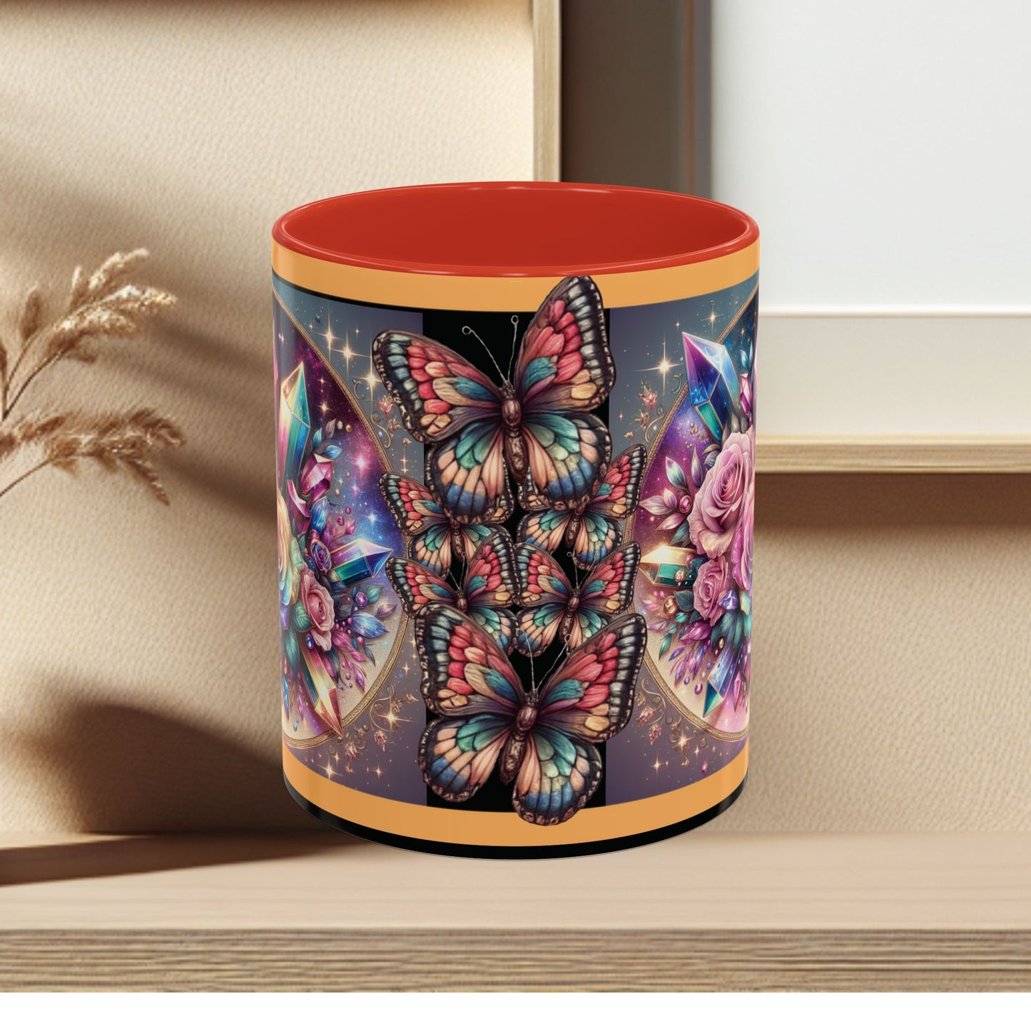 Coffee Mug Butterflys and Flowers