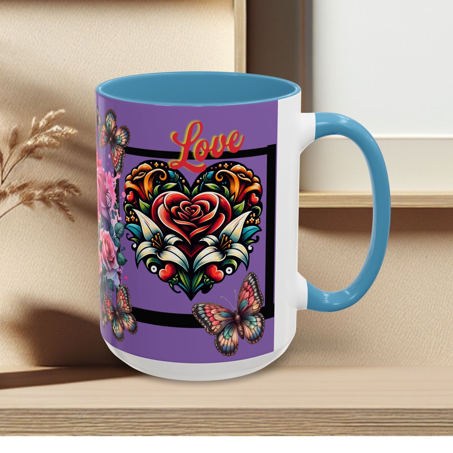 Love Coffee Mug - Vibrant Heart & Horse- Design, 11oz & 15oz
