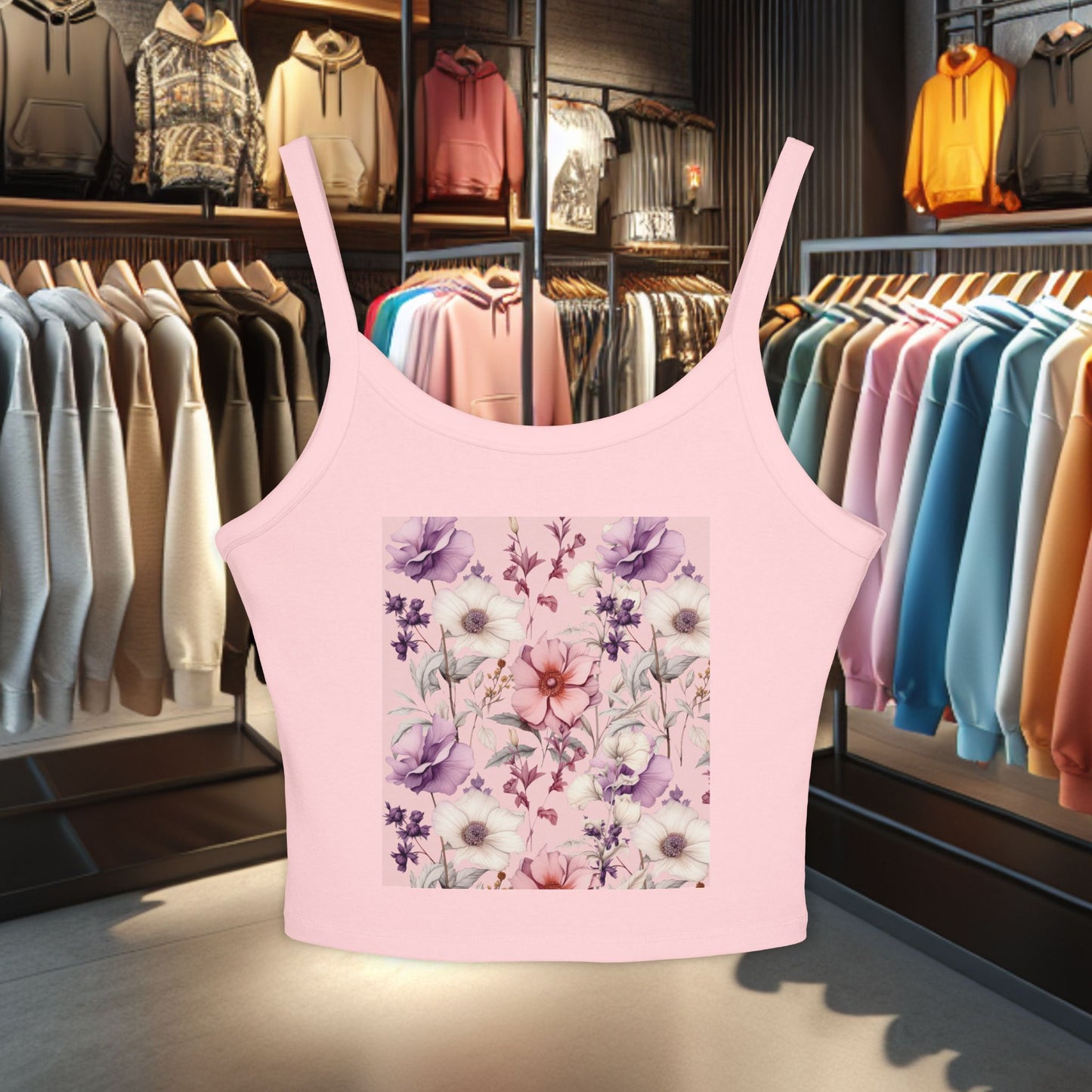 Floral Tank Top - Women's Spaghetti Strap