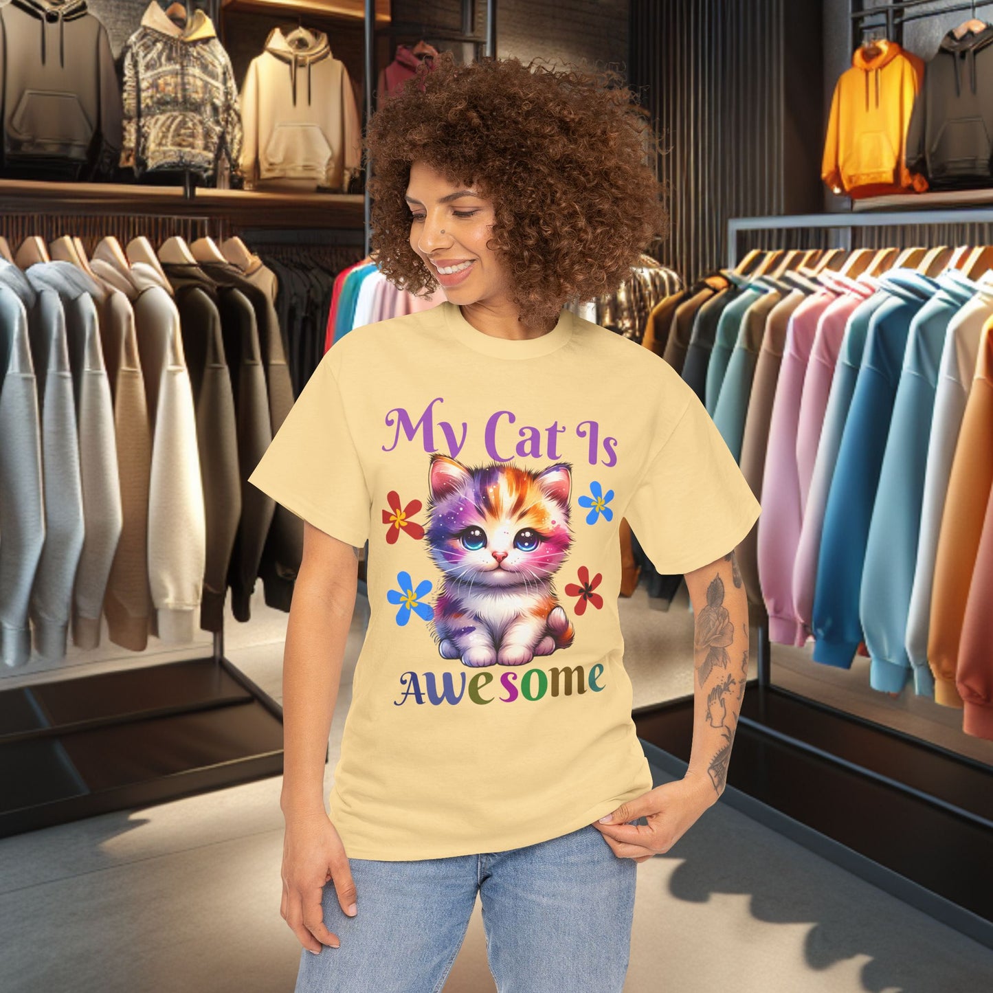 Awesome Cat Heavy Cotton Tee | Cat Lover Gift | Colorful Fun Shirt | Cute Animal Apparel | Perfect for Birthdays & Pet Lovers