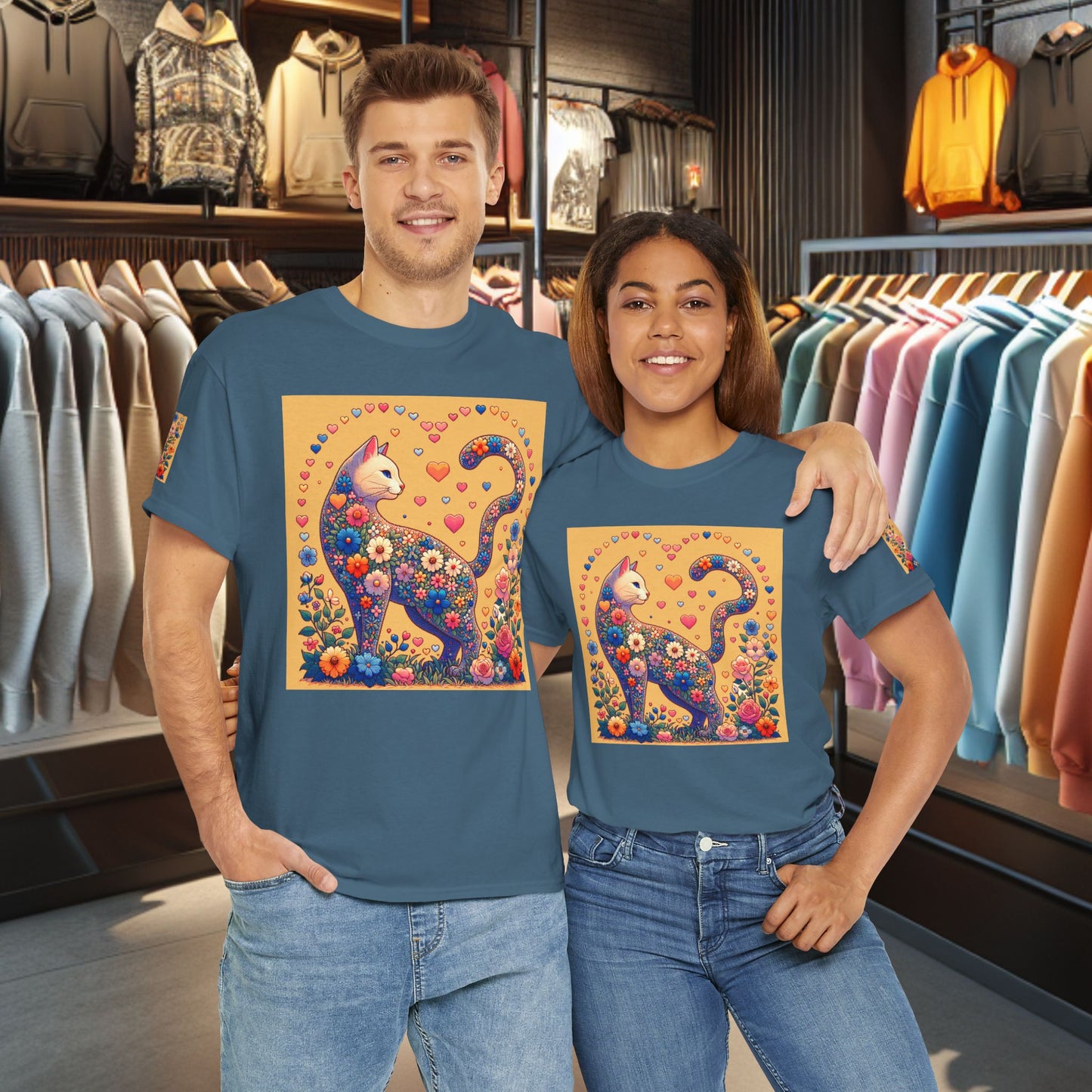 Loving Cat Flower Mozaic T-Shirt