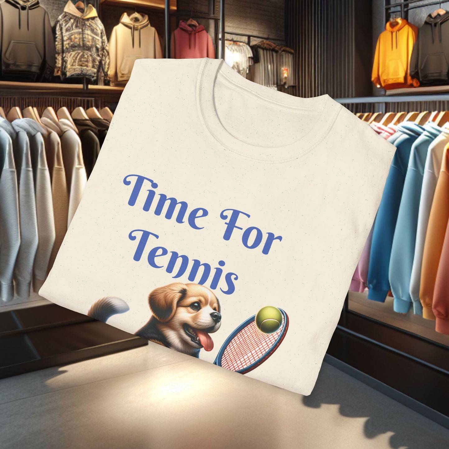 Puppy Playing Tennis Unisex T-Shirt - Time For Tennis