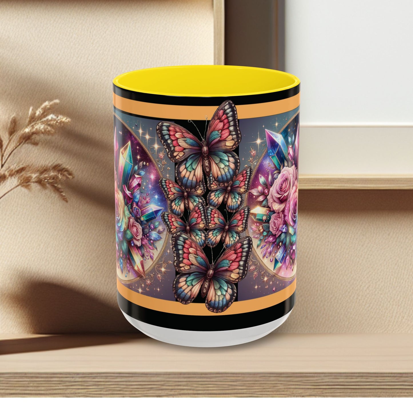 Coffee Mug Butterflys and Flowers