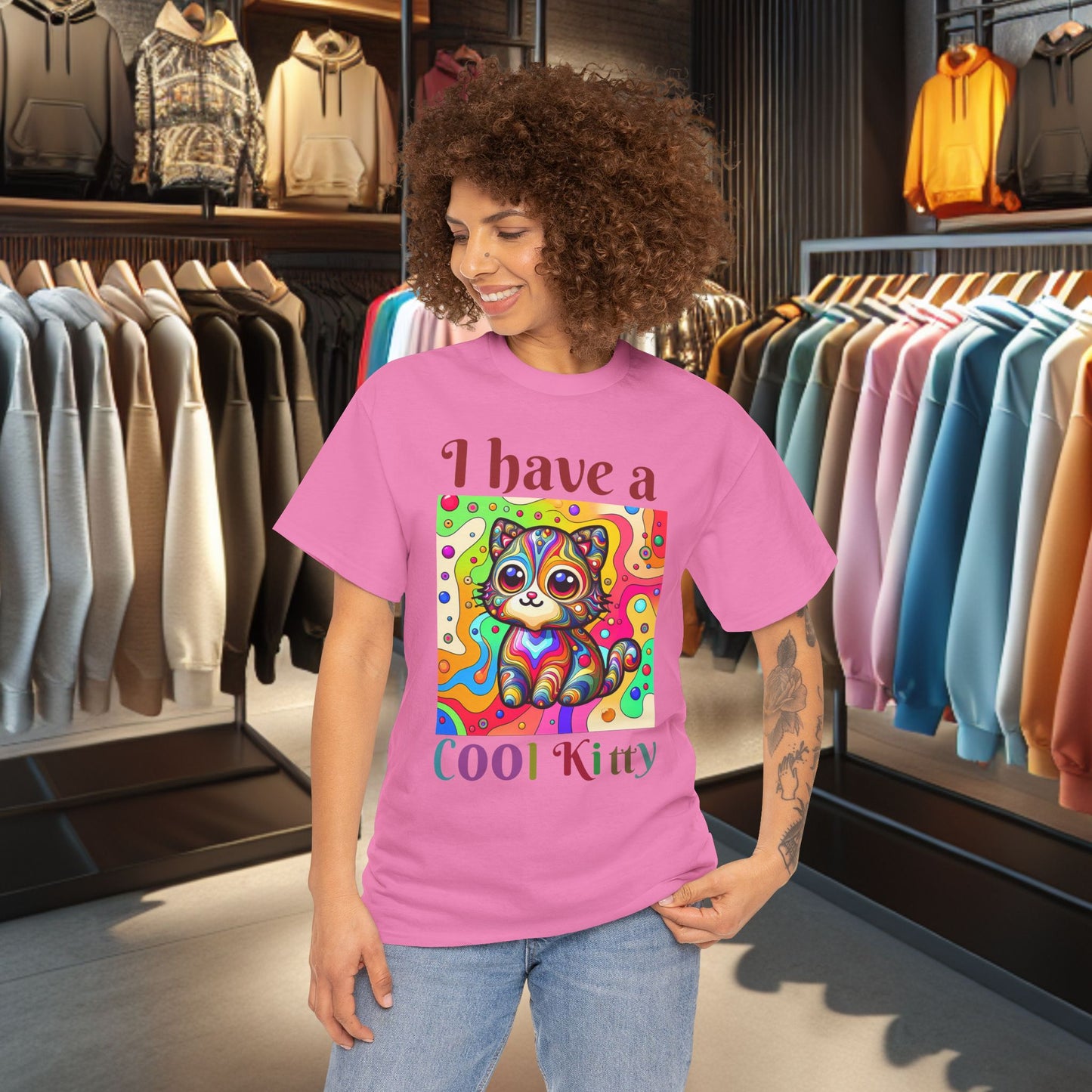 Cool Kitty Heavy Cotton Tee | Cat Lover Gift | Colorful Fun Shirt | Cute Animal Apparel | Perfect for Birthdays & Pet Lovers